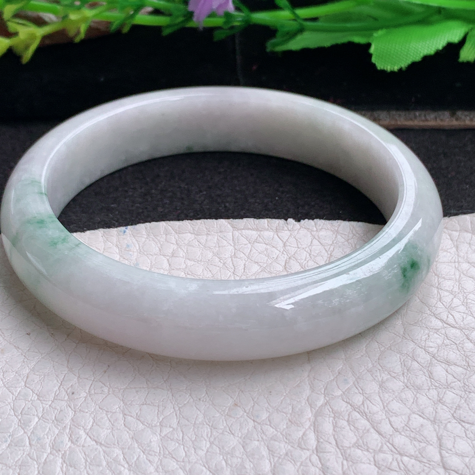 ll实拍58*12.3*7.6平安镯 天然翡翠a货手镯胶感飘花正圈玉镯子