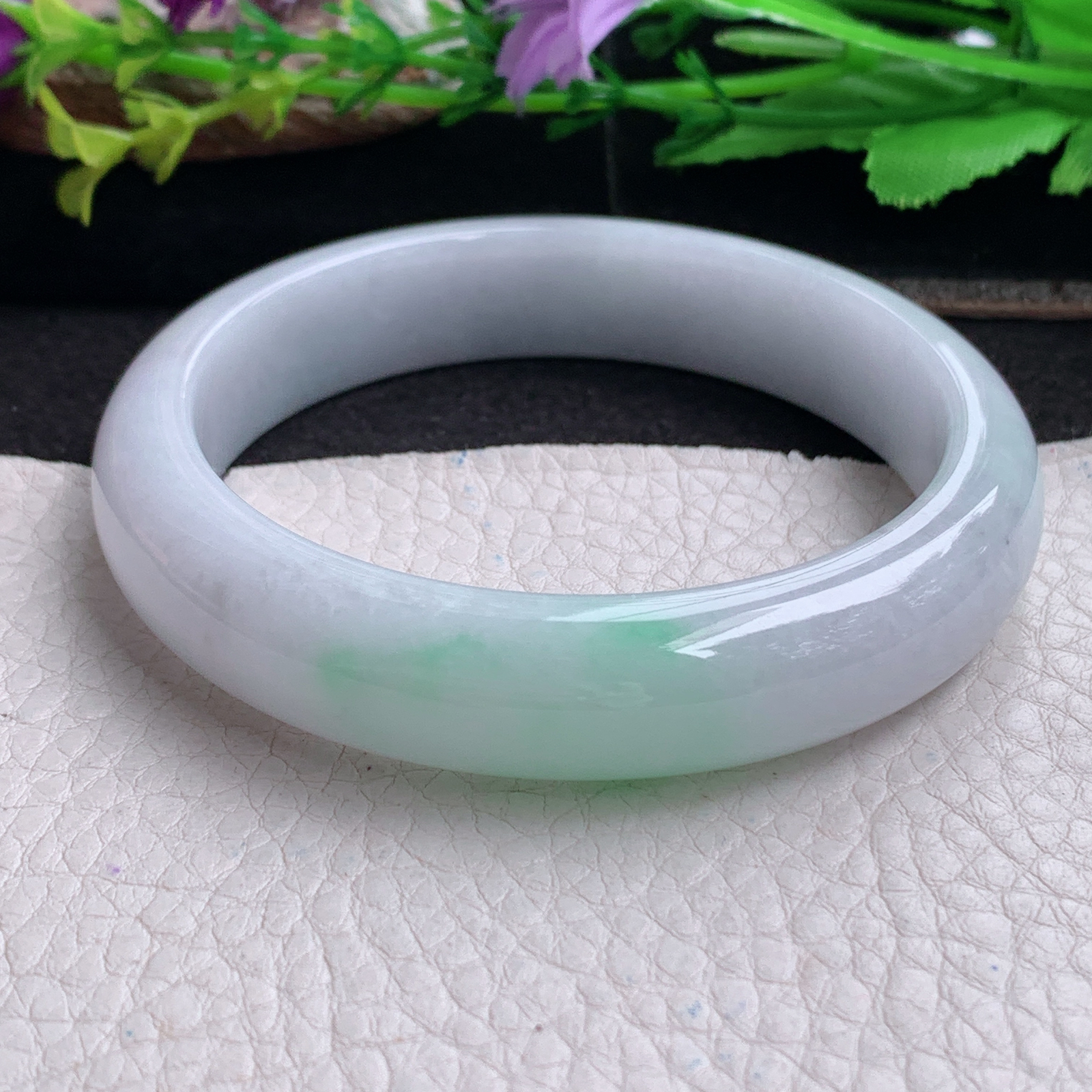 ll实拍59*13.3*8平安镯 天然翡翠a货手镯胶感飘绿正圈玉镯子