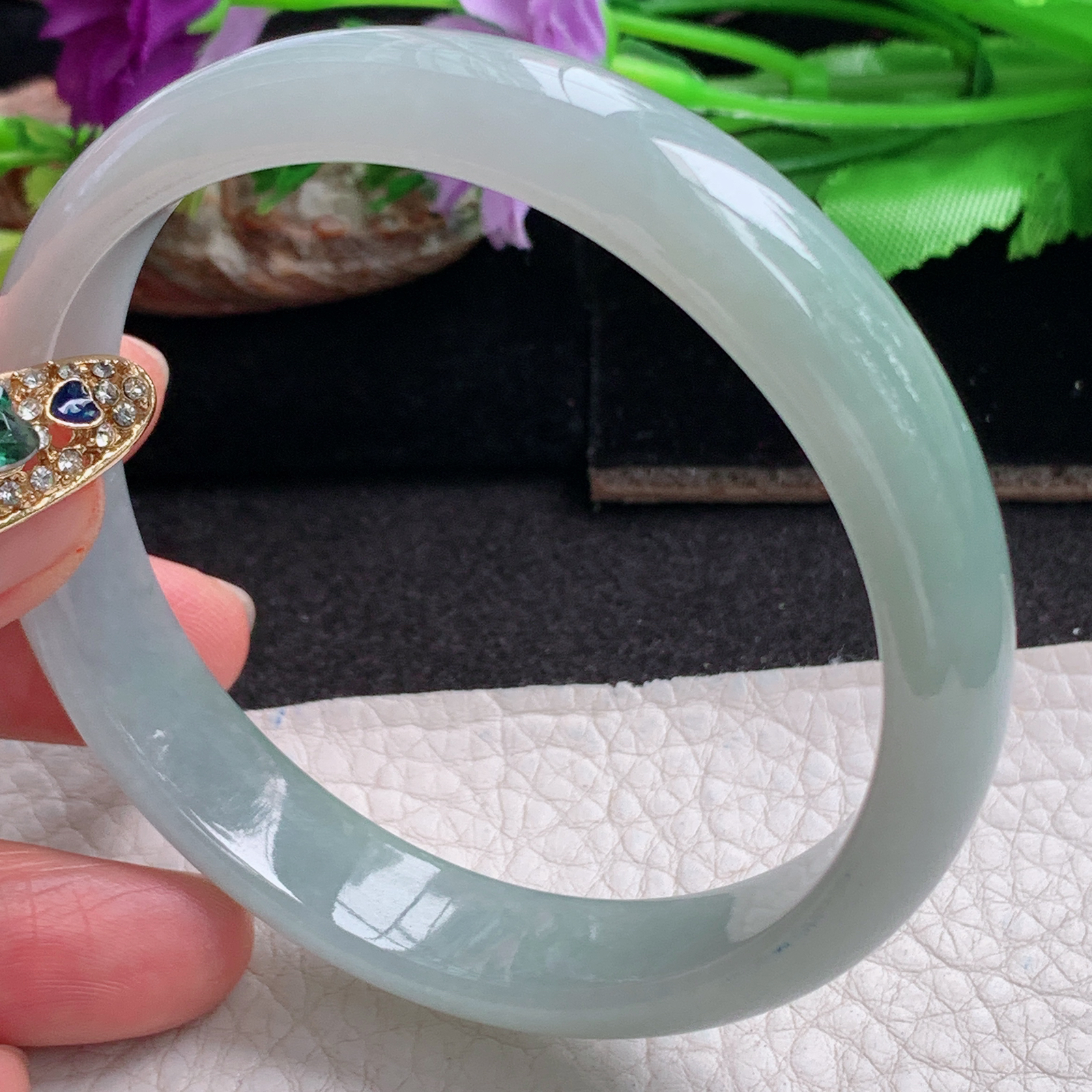 js大圈口60*12*6.5平安镯 天然缅甸翡翠a货手镯晴美正圈玉镯子