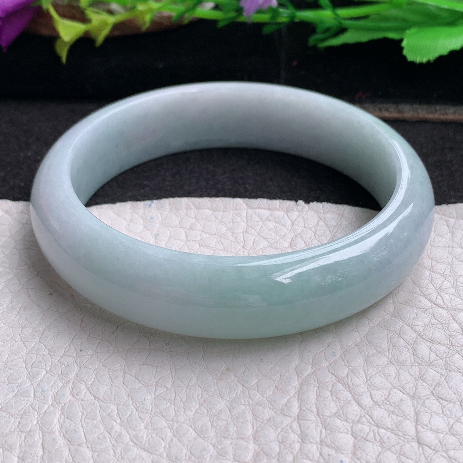 ll实拍57*14.5*7.7平安镯 天然缅甸翡翠a货手镯浅绿水润正圈玉镯子