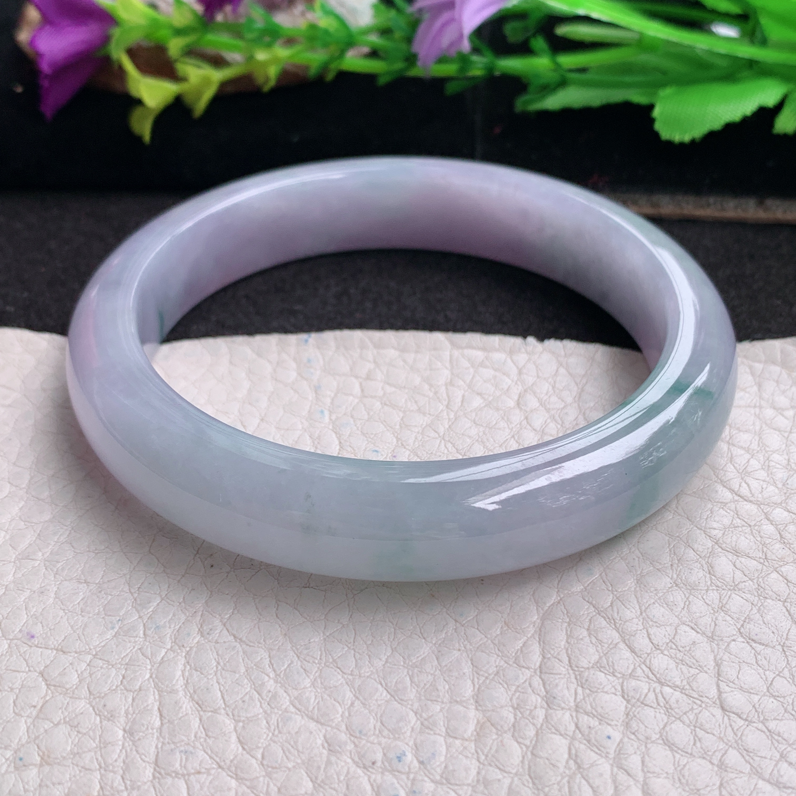 ll大圈口62.3*13*8.6平安镯 天然翡翠a货手镯胶感蓝韵飘花正圈玉镯子