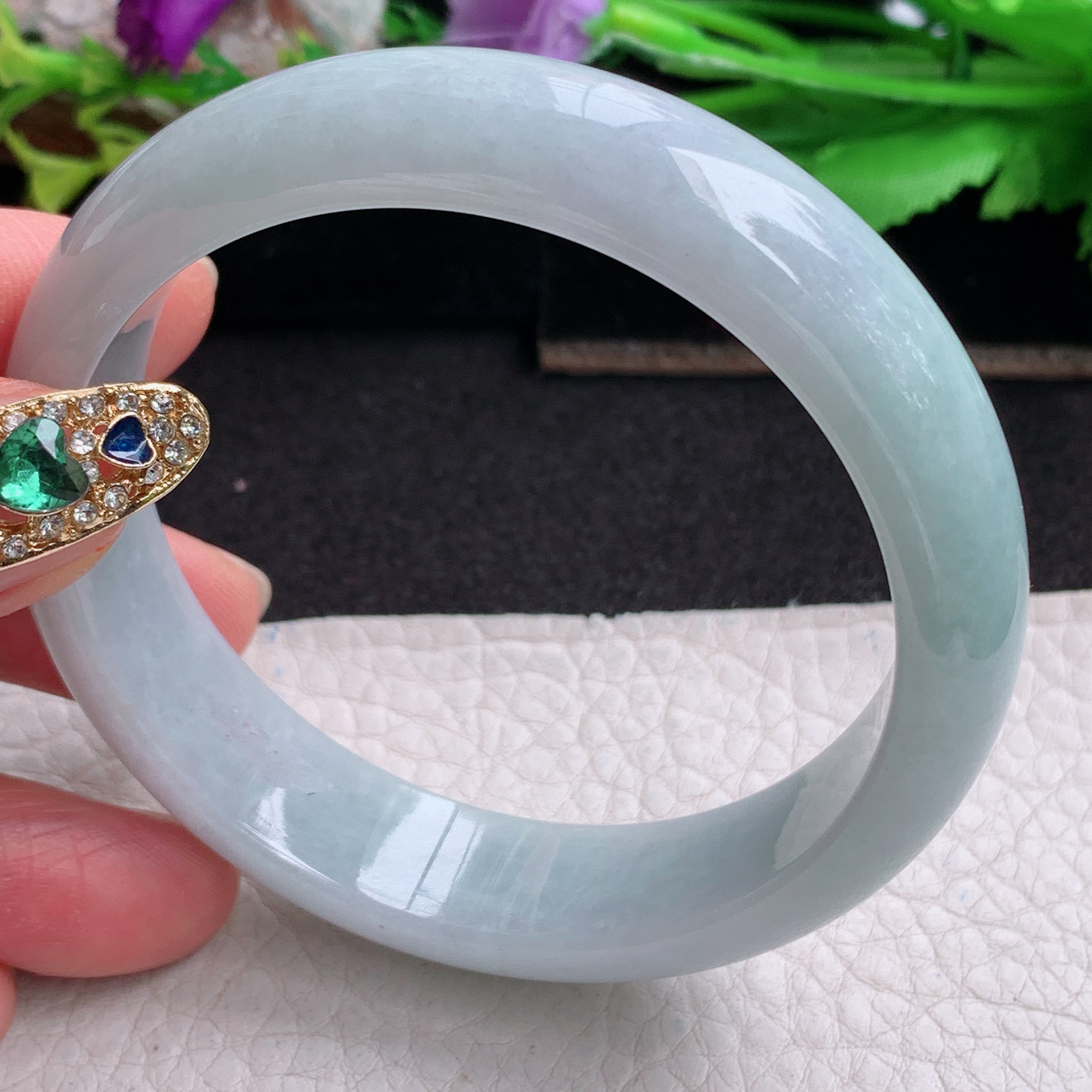 ll实拍57*14.5*7.7平安镯 天然缅甸翡翠a货手镯浅绿水润正圈玉镯子