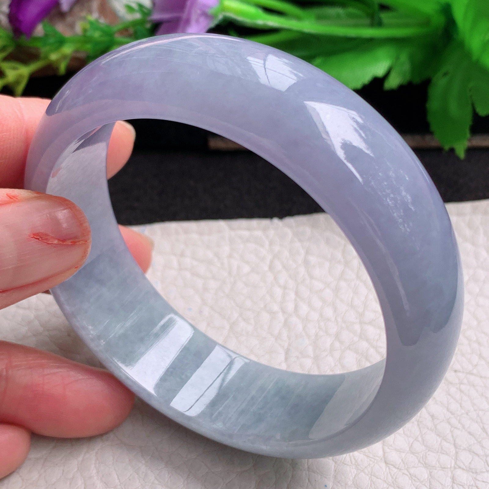 js实拍58*18.5*7.3轮胎镯 天然翡翠a货手镯胶感紫罗兰正圈玉镯子