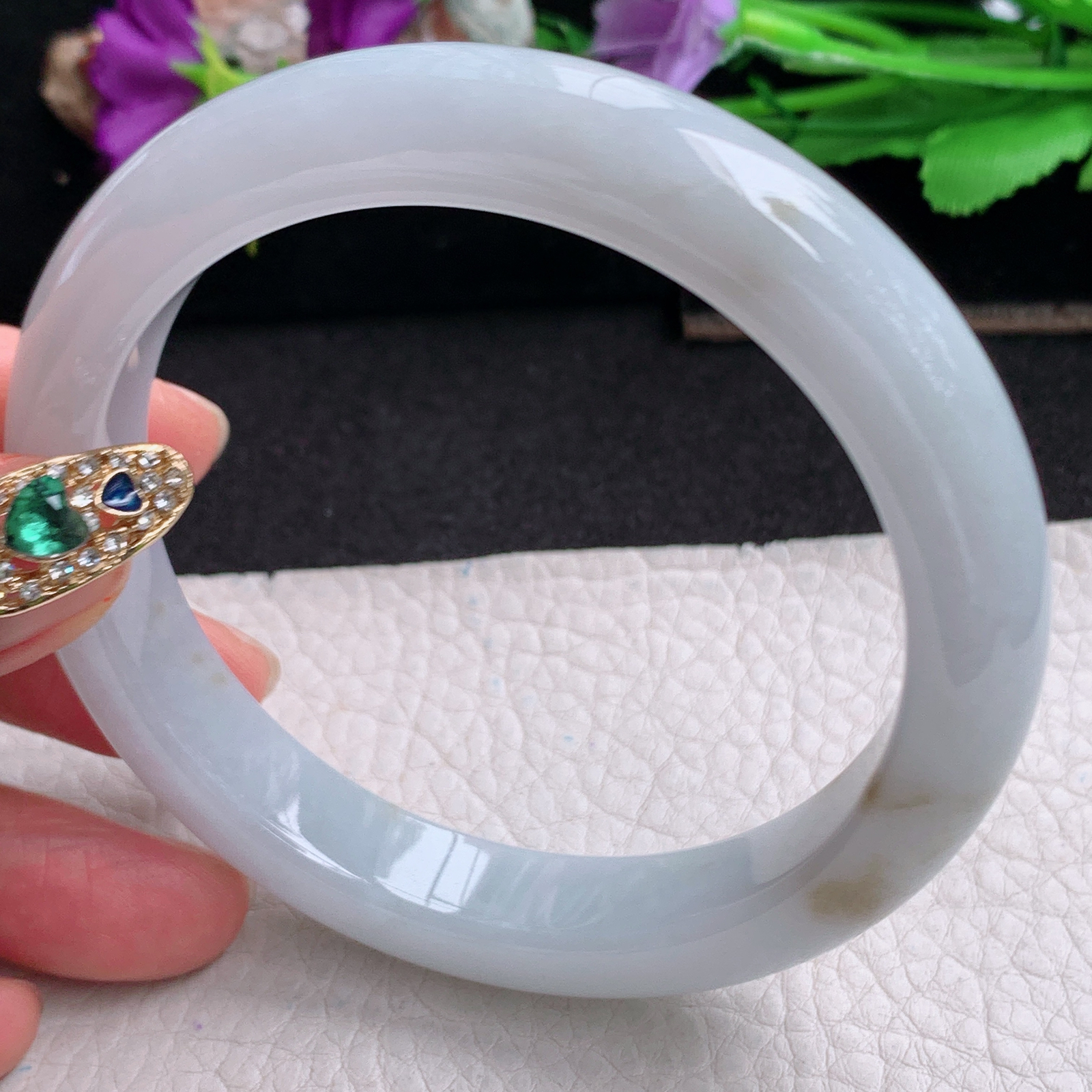 ll大圈口63.5*12.5*9.5平安镯 天然缅甸翡翠a货手镯飘花大气正圈玉镯子