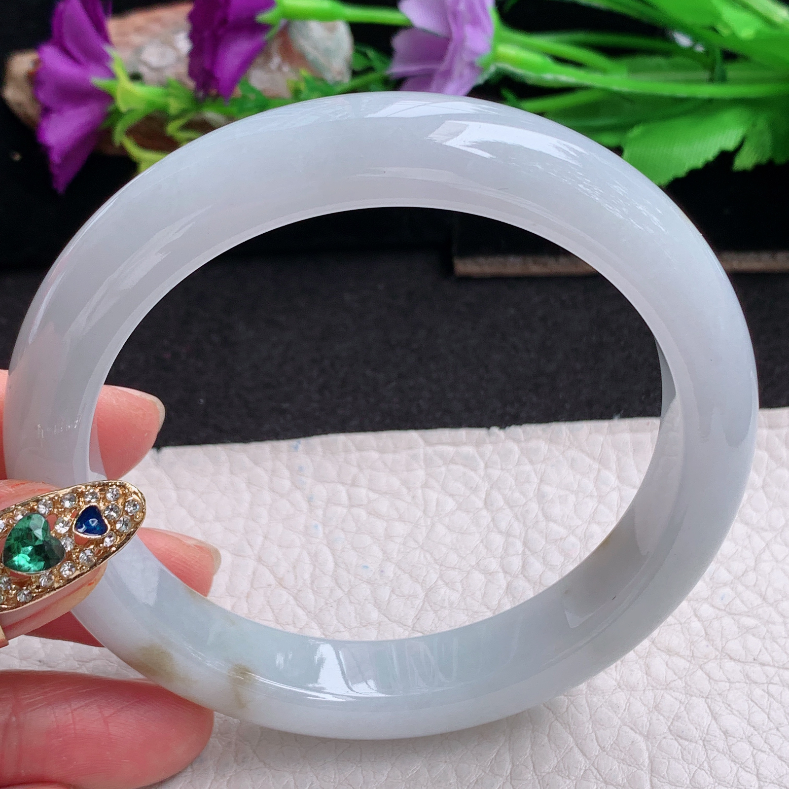 ll大圈口63.5*12.5*9.5平安镯 天然缅甸翡翠a货手镯飘花大气正圈玉镯子