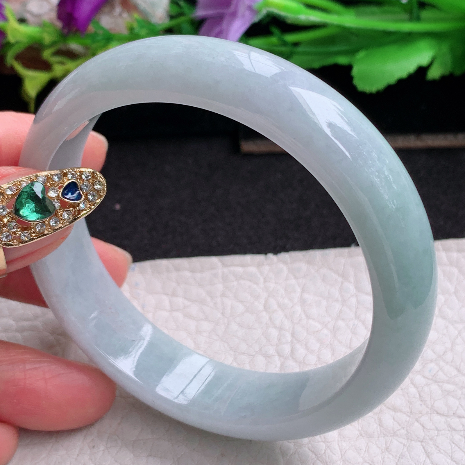 ll实拍57*14.5*7.7平安镯 天然缅甸翡翠a货手镯浅绿水润正圈玉镯子