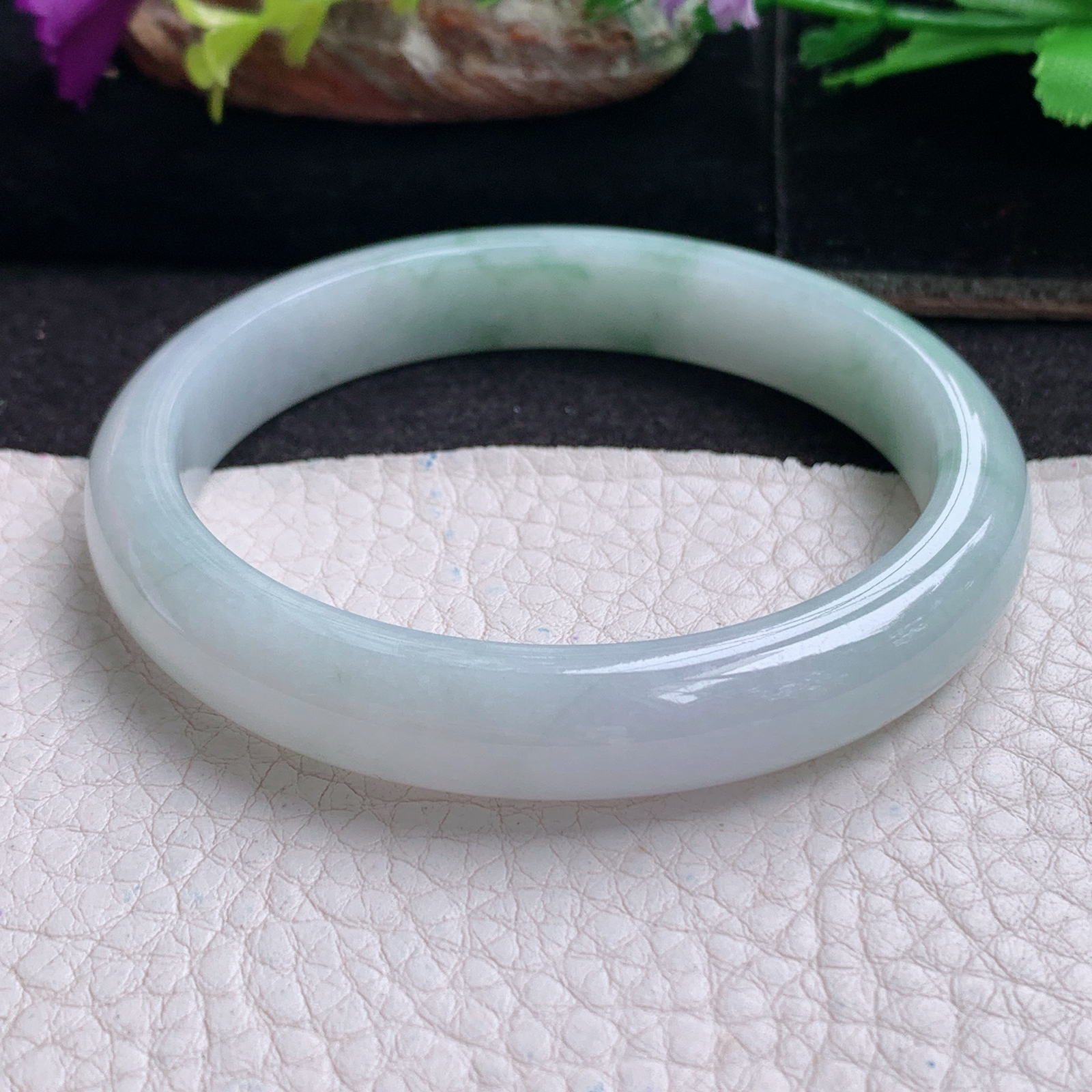 xx实拍56*10*7平安镯 天然缅甸翡翠a货手镯冰飘花正圈玉镯子