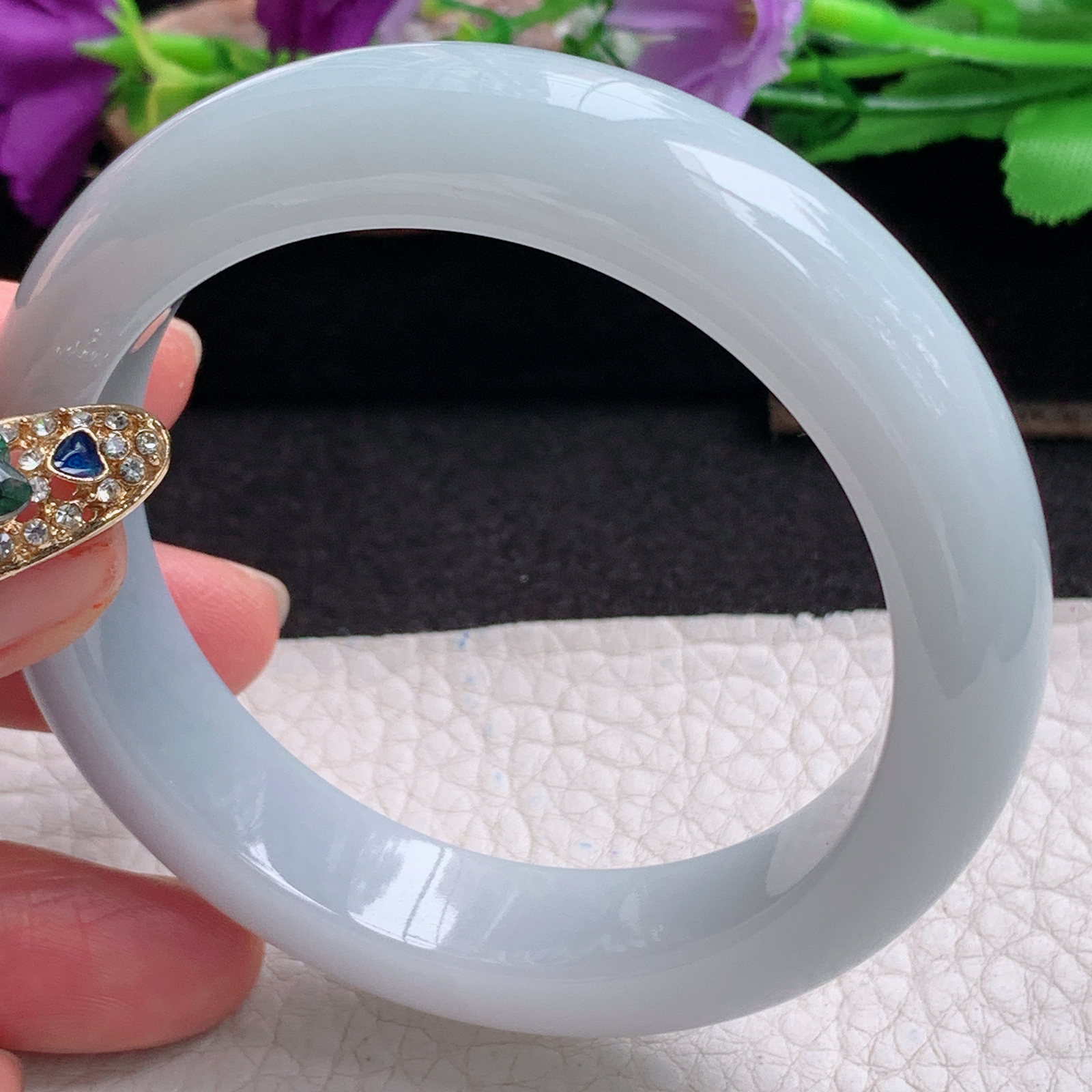 z实拍54.5*13*8.8平安镯 天然缅甸翡翠a货手镯纯美厚装正圈玉镯子