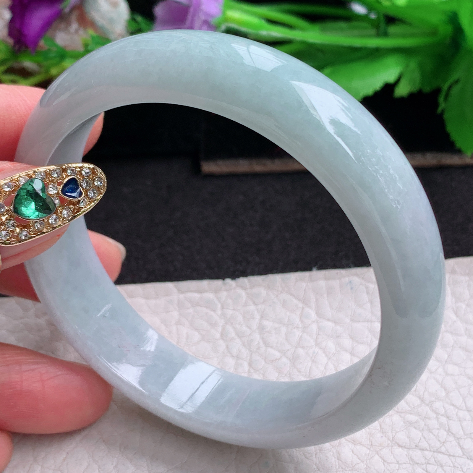 ll实拍57*14.5*7.7平安镯 天然缅甸翡翠a货手镯浅绿水润正圈玉镯子