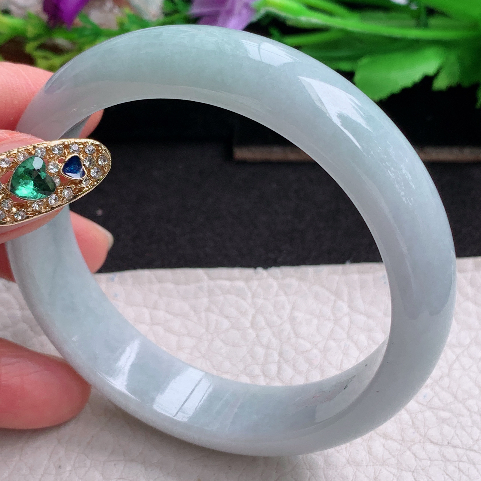 ll实拍57*14.5*7.7平安镯 天然缅甸翡翠a货手镯浅绿水润正圈玉镯子