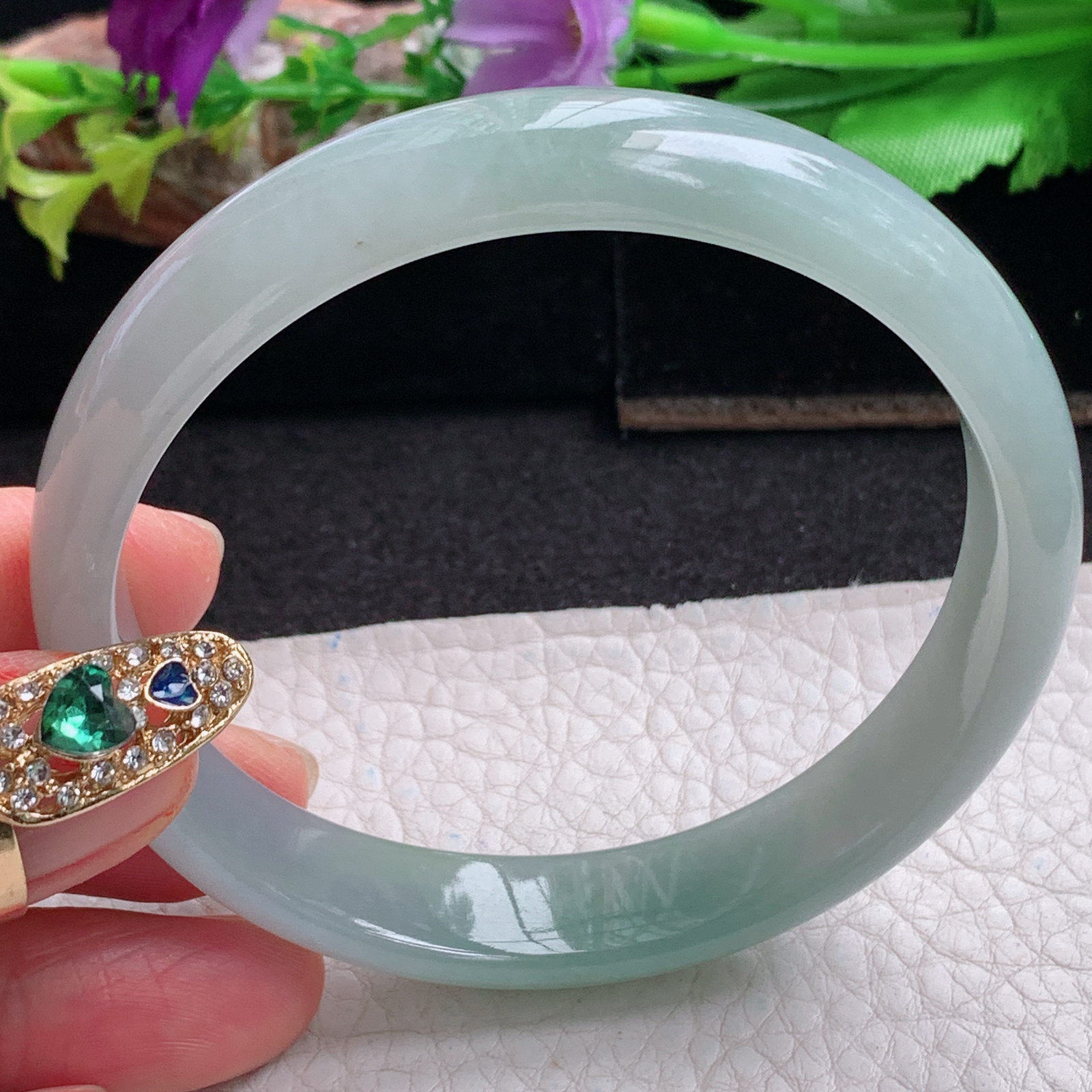 js大圈口60*12*6.5平安镯 天然缅甸翡翠a货手镯晴美正圈玉镯子