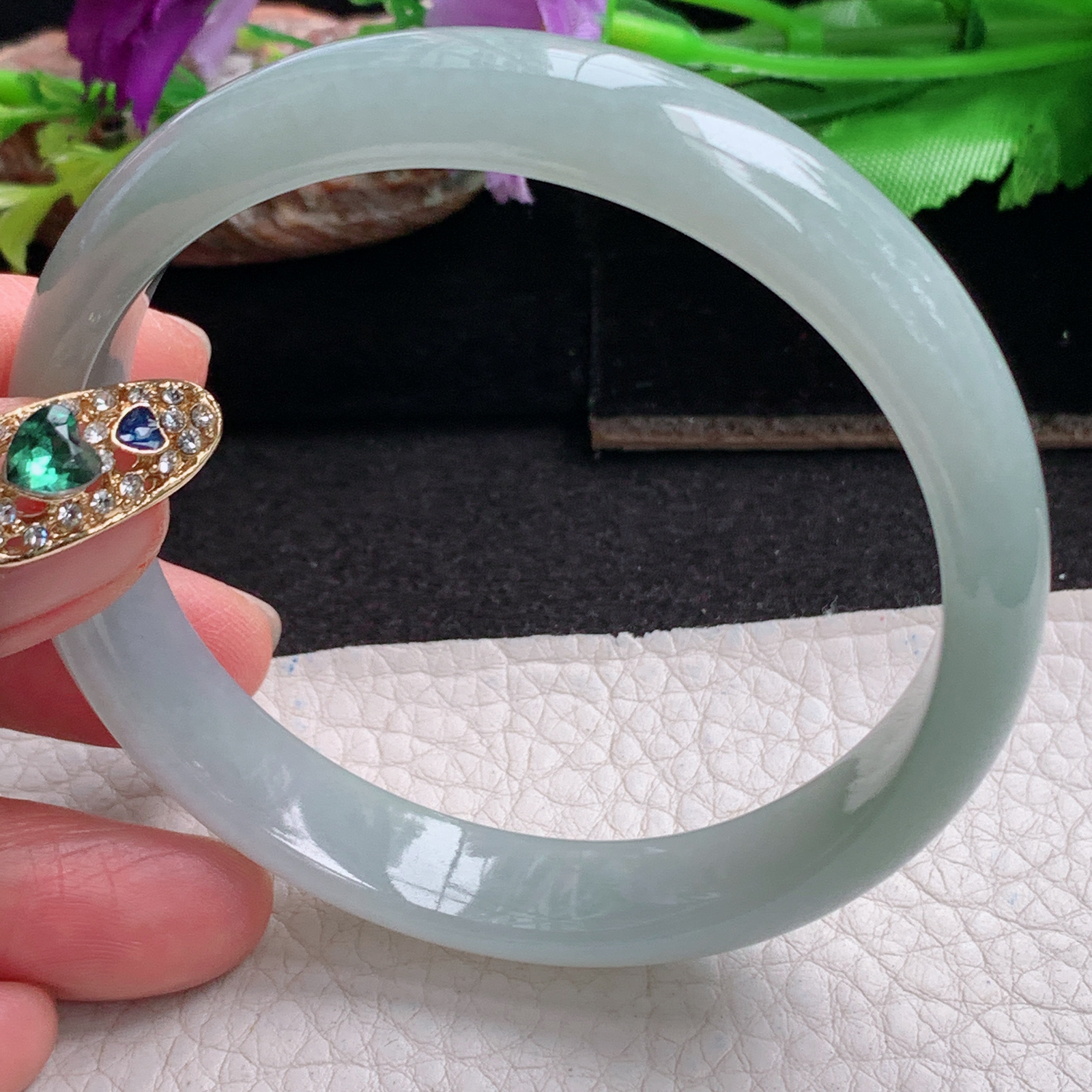 js大圈口60*12*6.5平安镯 天然缅甸翡翠a货手镯晴美正圈玉镯子