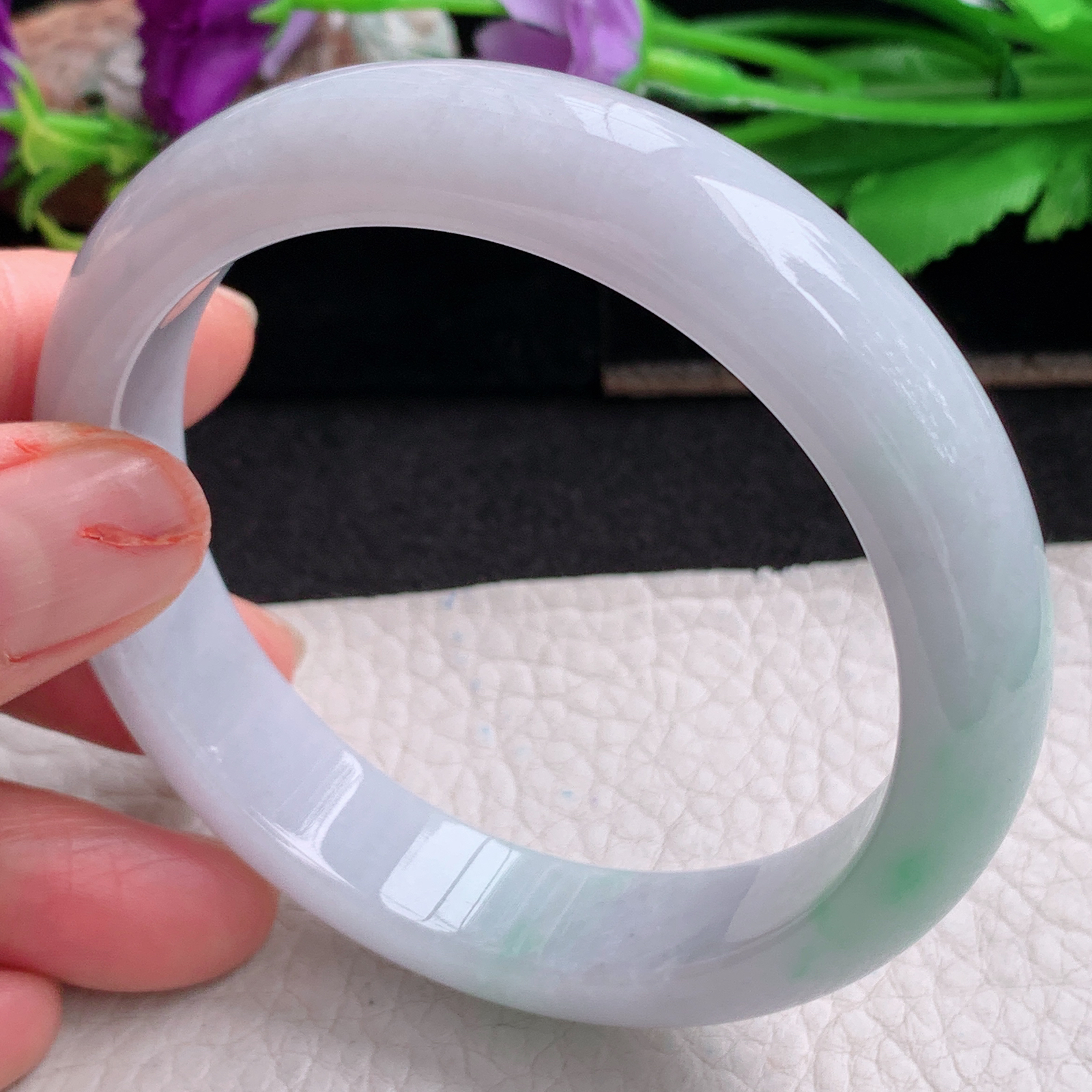 ll实拍59*13.3*8平安镯 天然翡翠a货手镯胶感飘绿正圈玉镯子