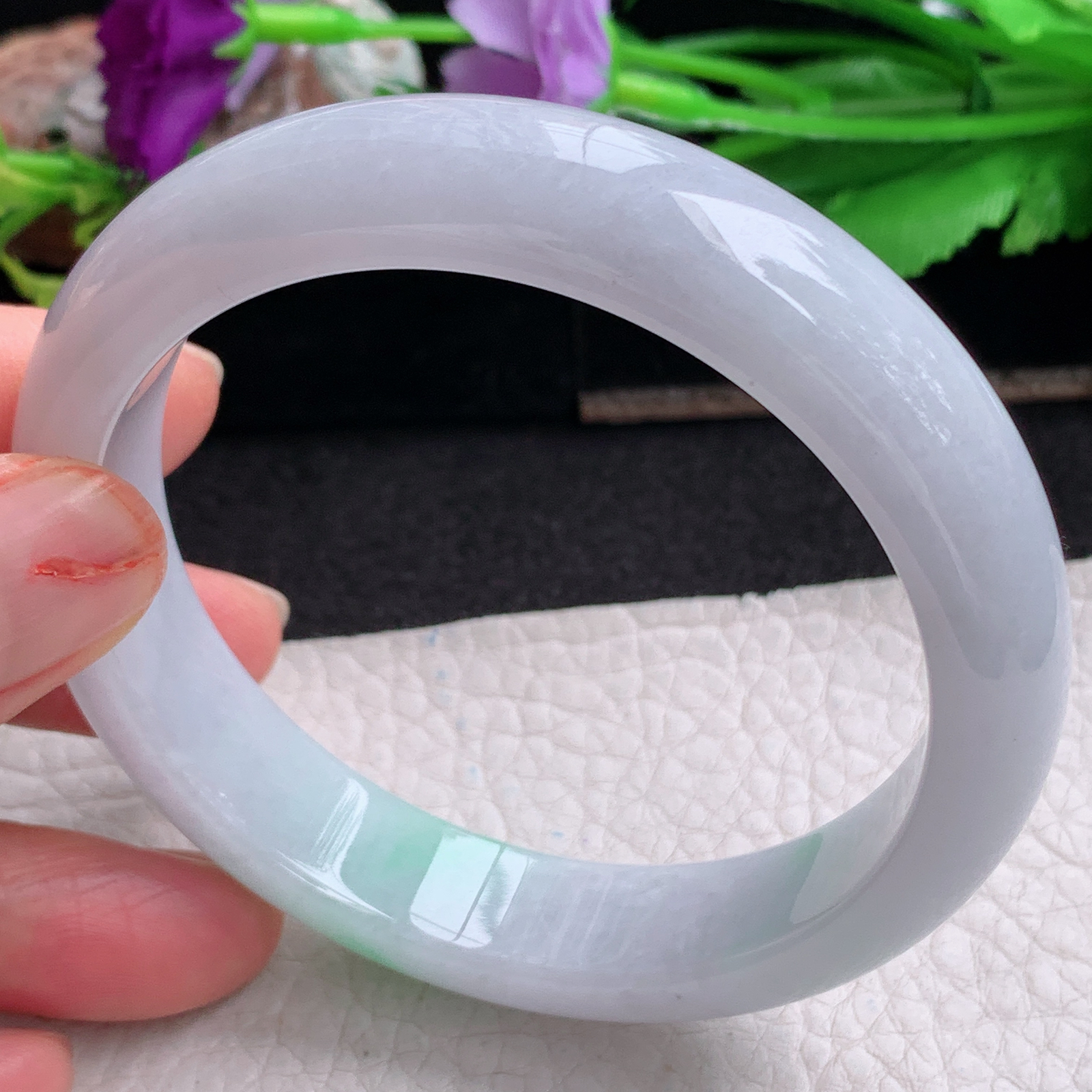 ll实拍59*13.3*8平安镯 天然翡翠a货手镯胶感飘绿正圈玉镯子