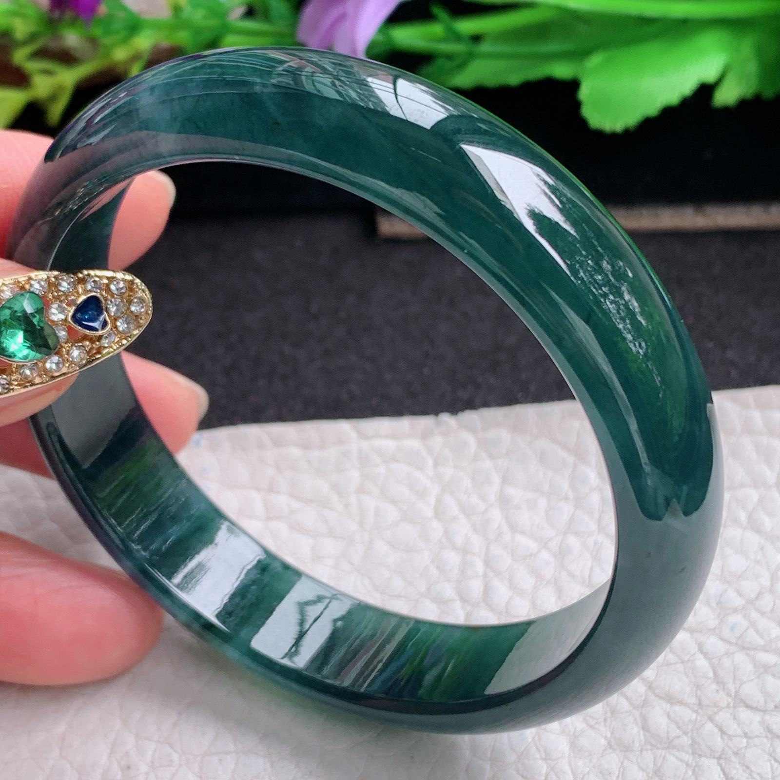 ll实拍57*13*6.8平安镯 天然翡翠a货手镯胶感蓝韵正圈玉镯子