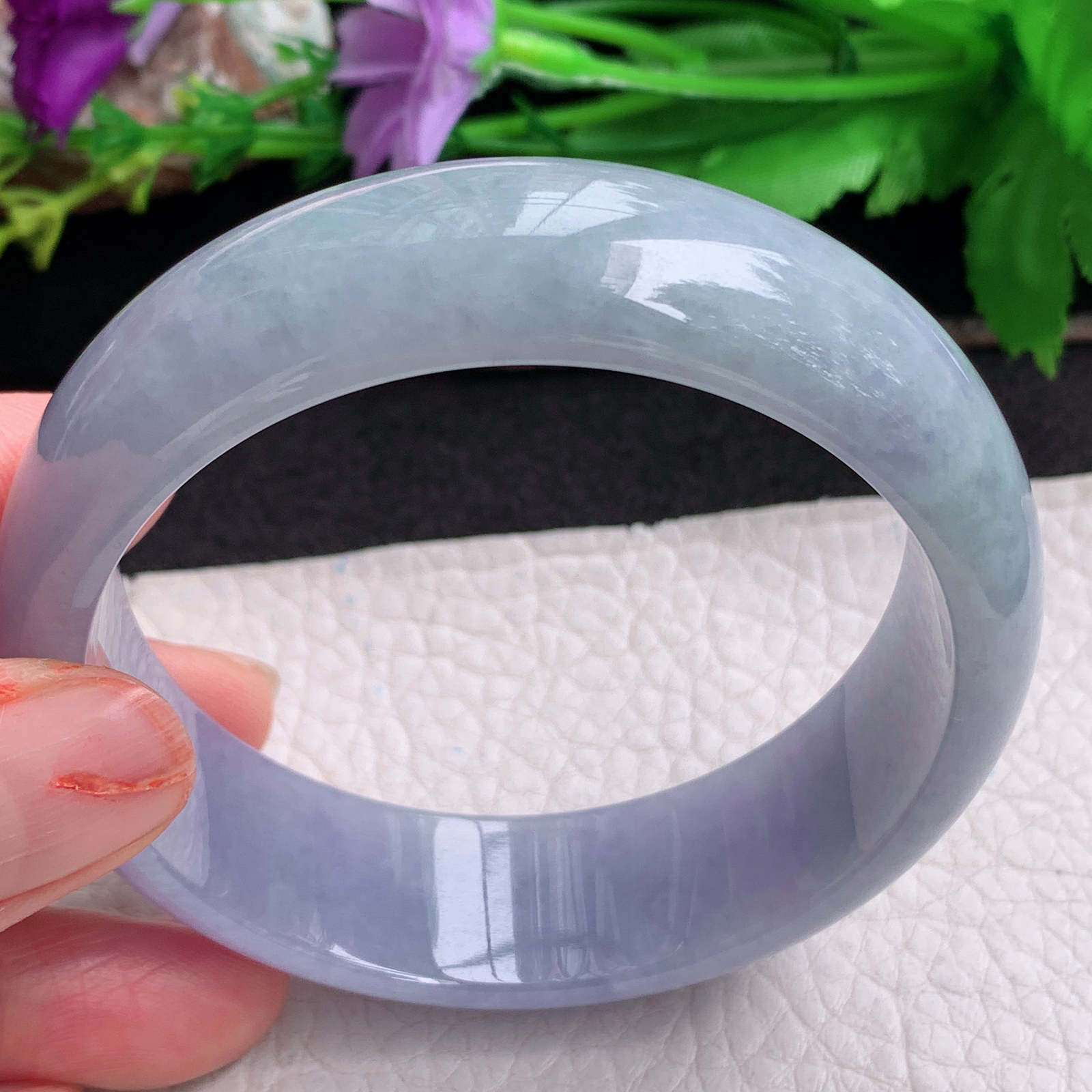 js实拍58*18.5*7.3轮胎镯 天然翡翠a货手镯胶感紫罗兰正圈玉镯子