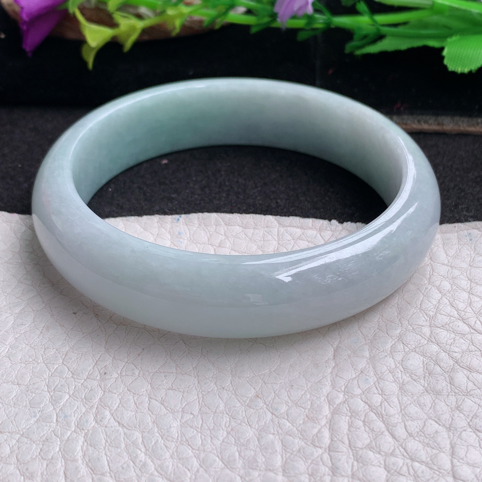 ll实拍57*14.5*7.7平安镯 天然缅甸翡翠a货手镯浅绿水润正圈玉镯子