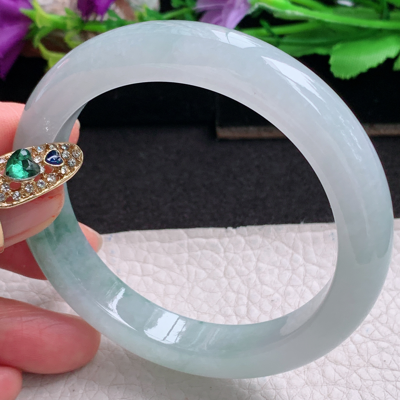 ll实拍57*11.3*8.8平安镯 天然缅甸翡翠a货手镯冰飘花正圈玉镯子