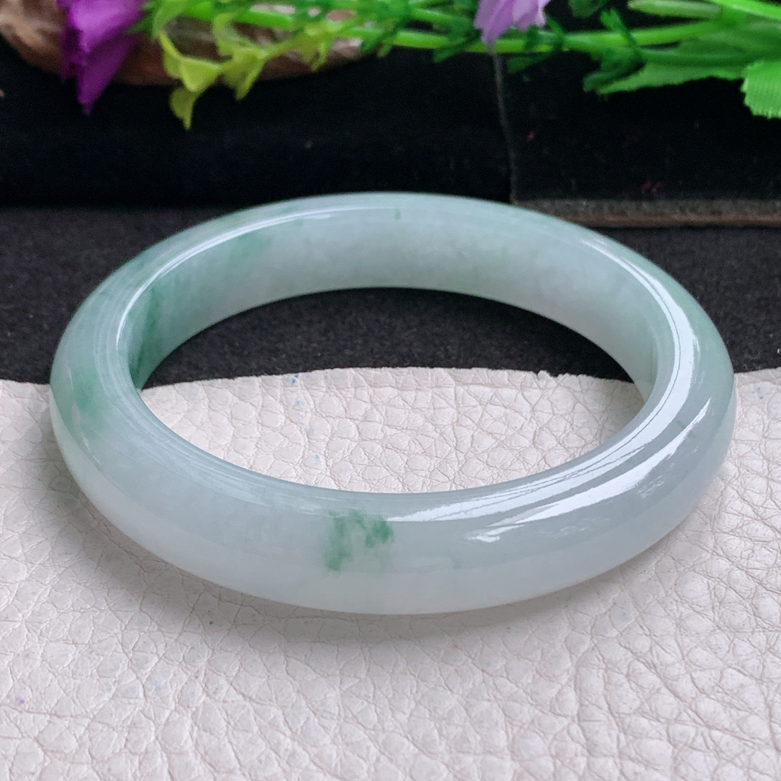 ll实拍57*11.3*8.8平安镯 天然缅甸翡翠a货手镯冰飘花正圈玉镯子