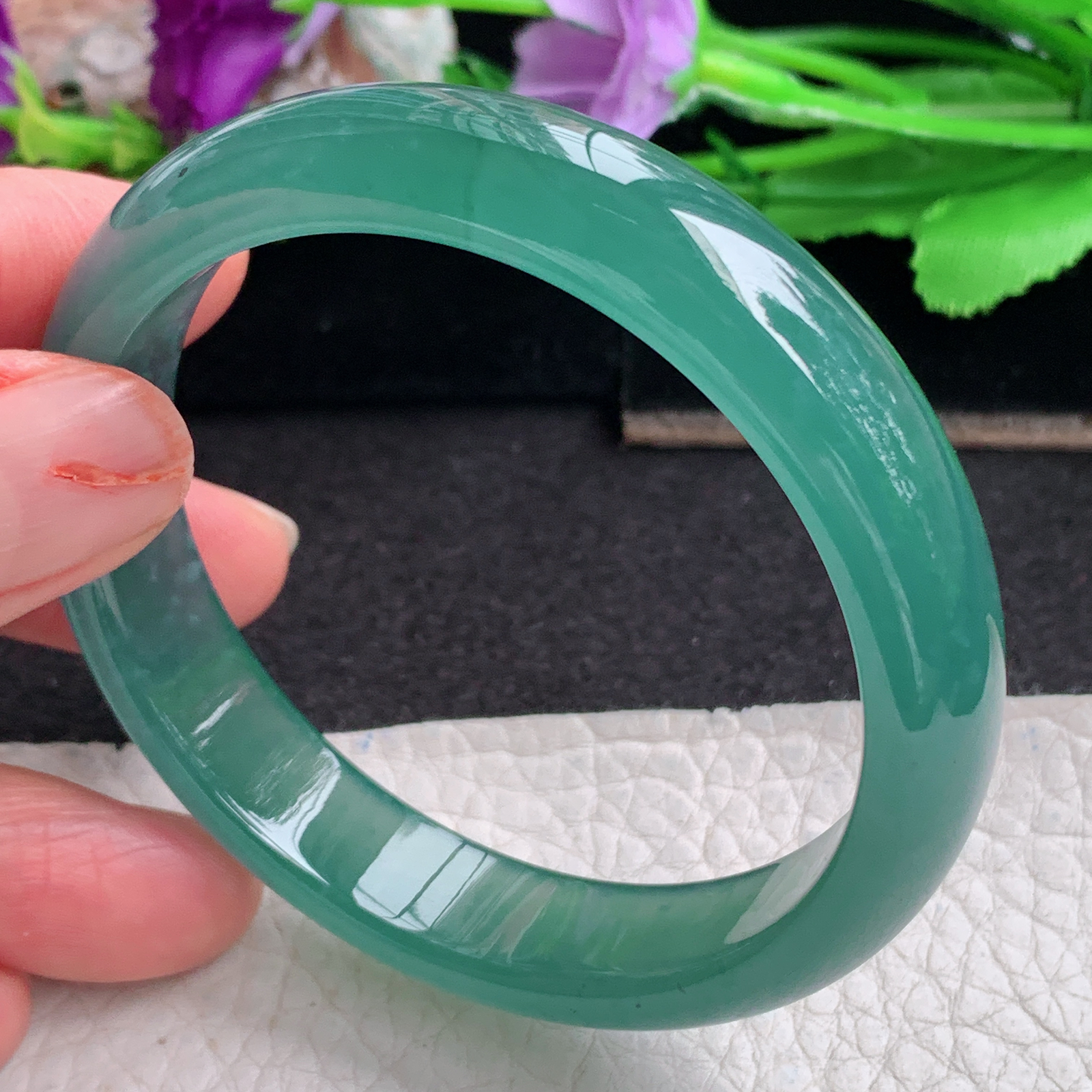 ll实拍55*12.2*6.8平安镯 天然翡翠a货手镯冰蓝韵正圈玉镯子