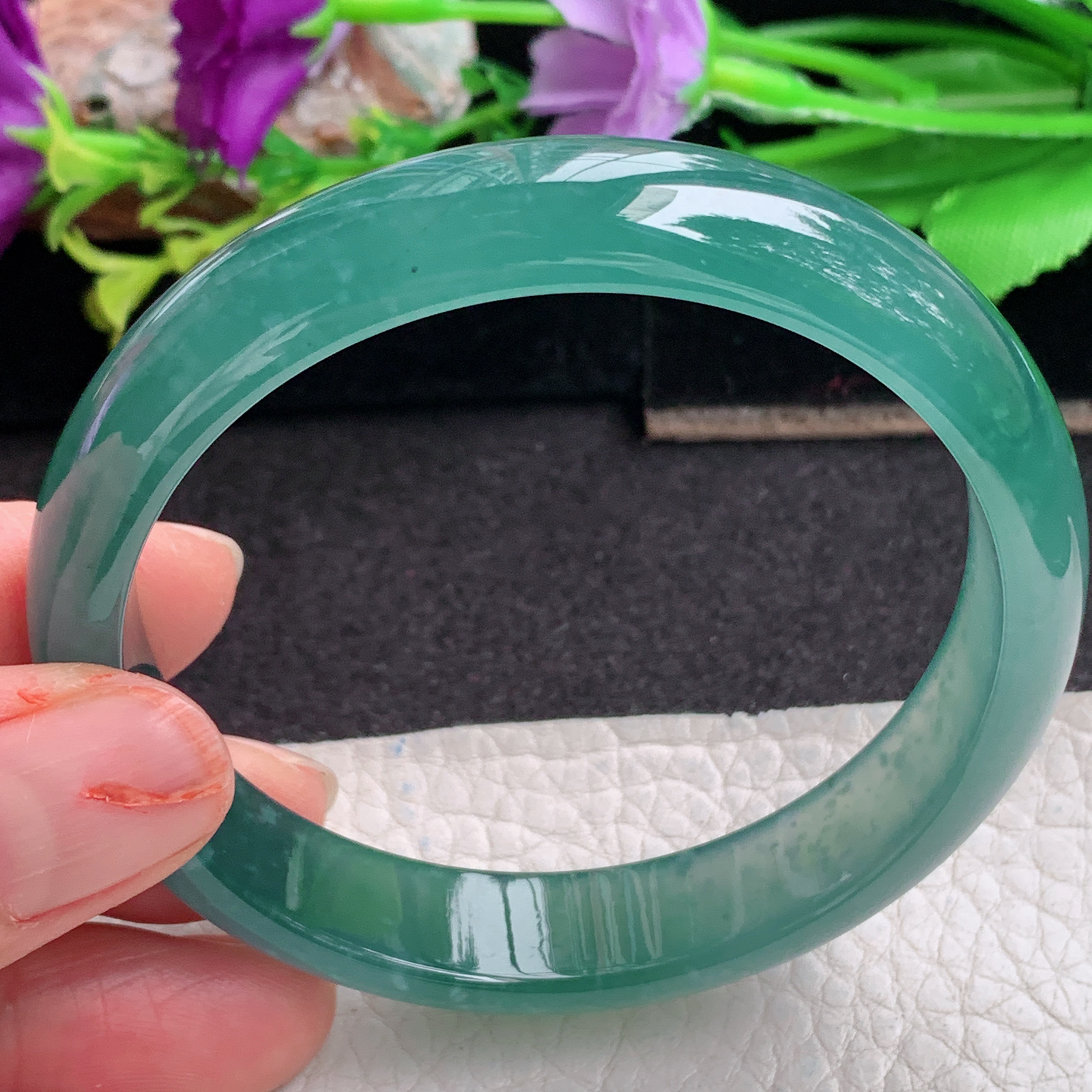 ll实拍58*12*6.8平安镯 天然翡翠a货手镯胶感冰蓝韵正圈玉镯子