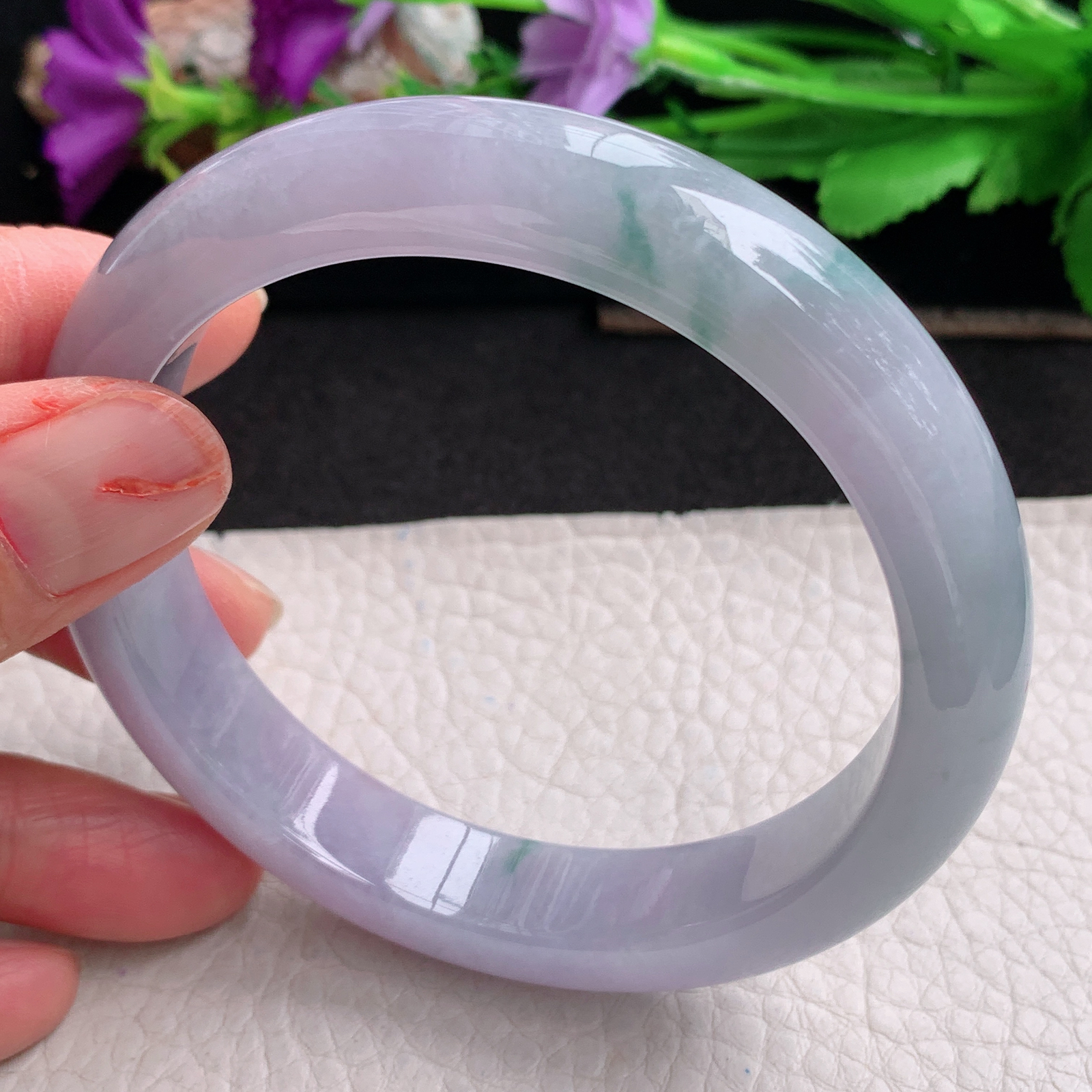 ll大圈口62.3*13*8.6平安镯 天然翡翠a货手镯胶感蓝韵飘花正圈玉镯子