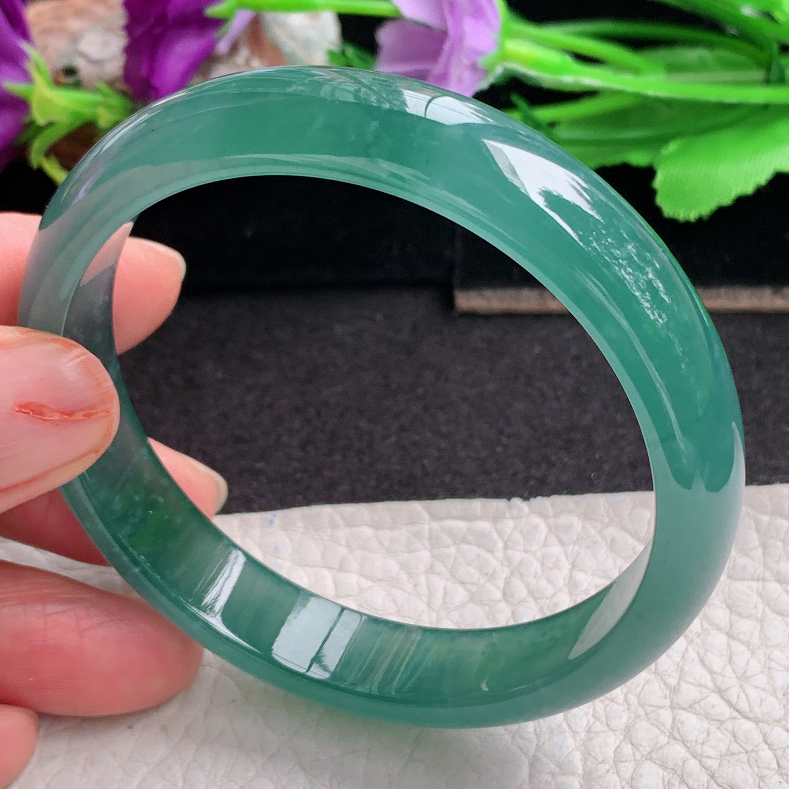 ll实拍58*12*6.8平安镯 天然翡翠a货手镯胶感冰蓝韵正圈玉镯子