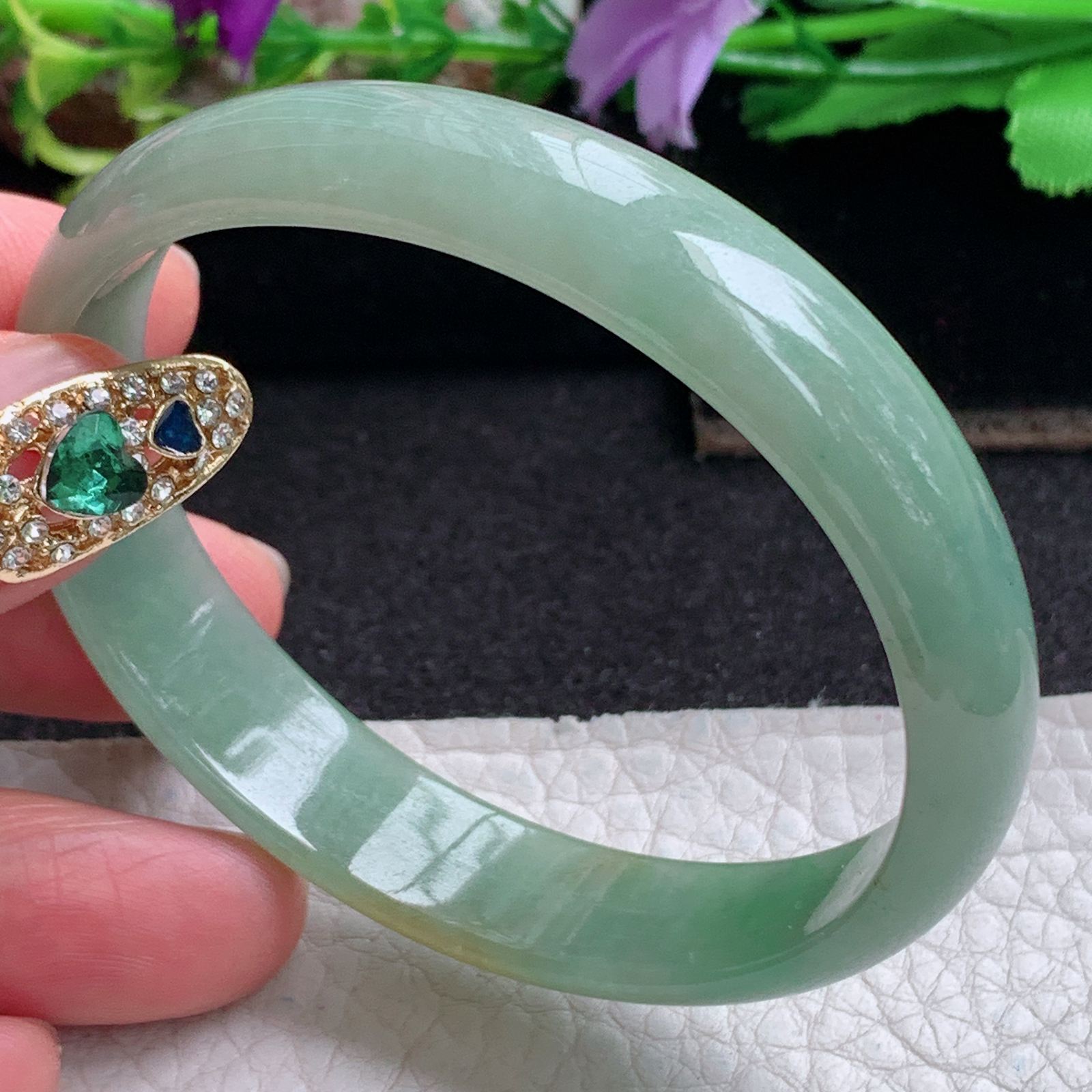 ee实拍56*48*12.2*5.2贵妃镯 天然缅甸翡翠a货手镯双彩蛋形玉镯子