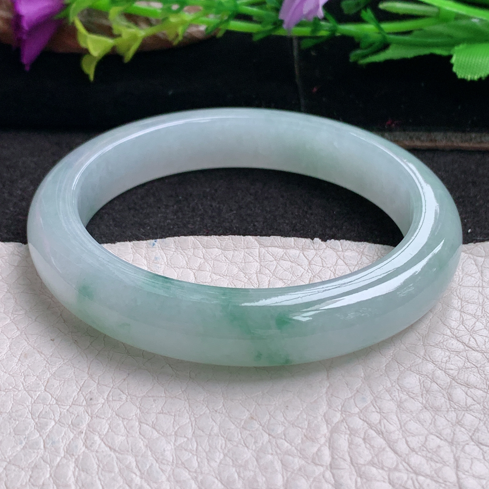 ll实拍57*11.3*8.8平安镯 天然缅甸翡翠a货手镯冰飘花正圈玉镯子