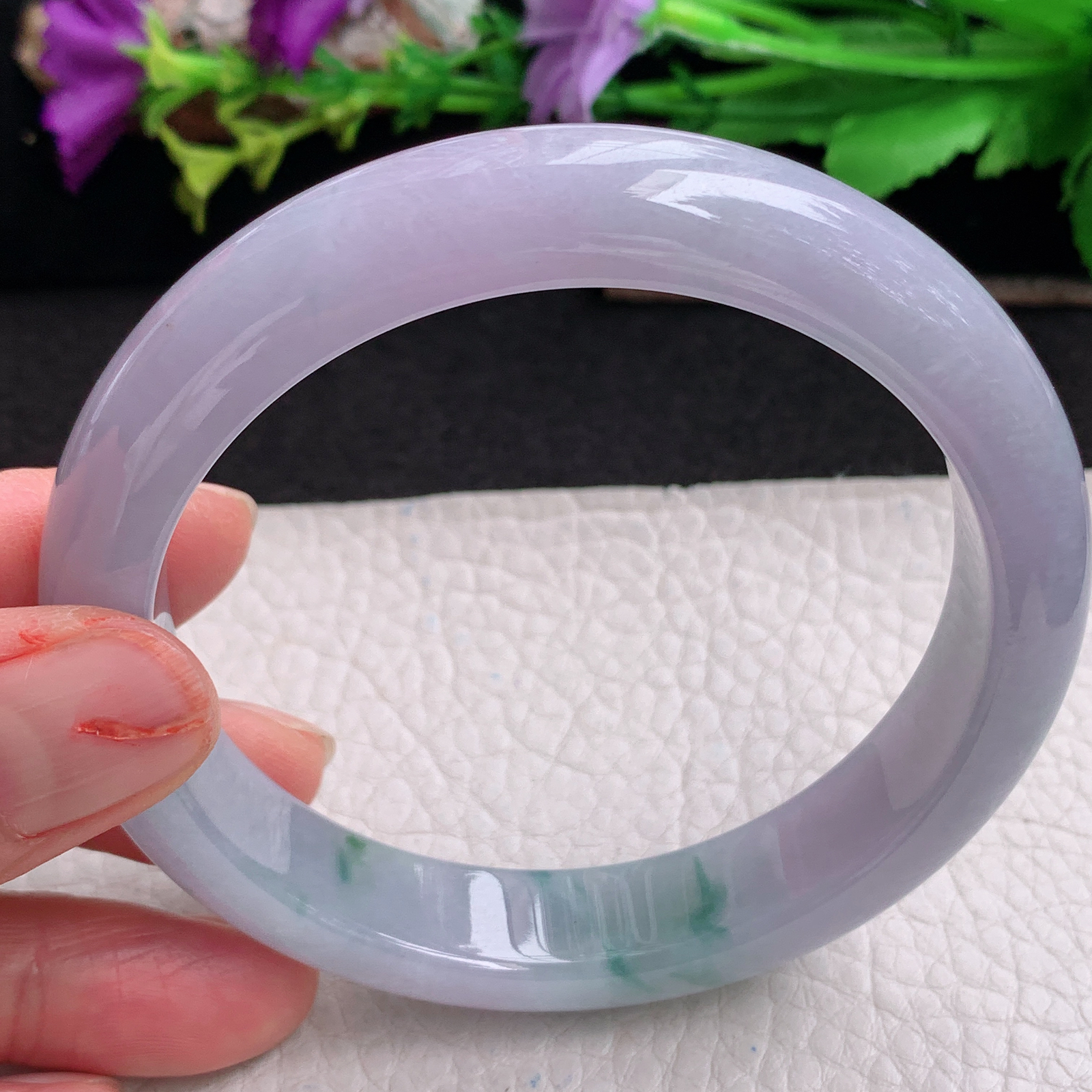 ll大圈口62.3*13*8.6平安镯 天然翡翠a货手镯胶感蓝韵飘花正圈玉镯子