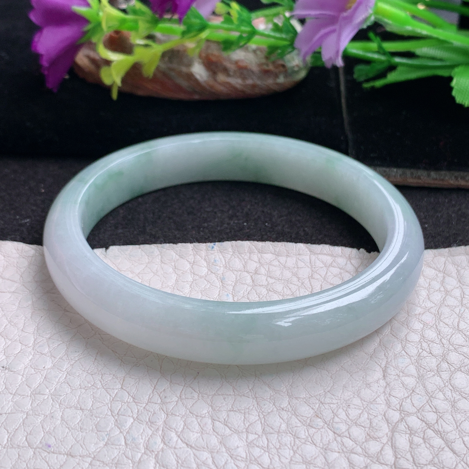 xx实拍56*10*7平安镯 天然缅甸翡翠a货手镯冰飘花正圈玉镯子