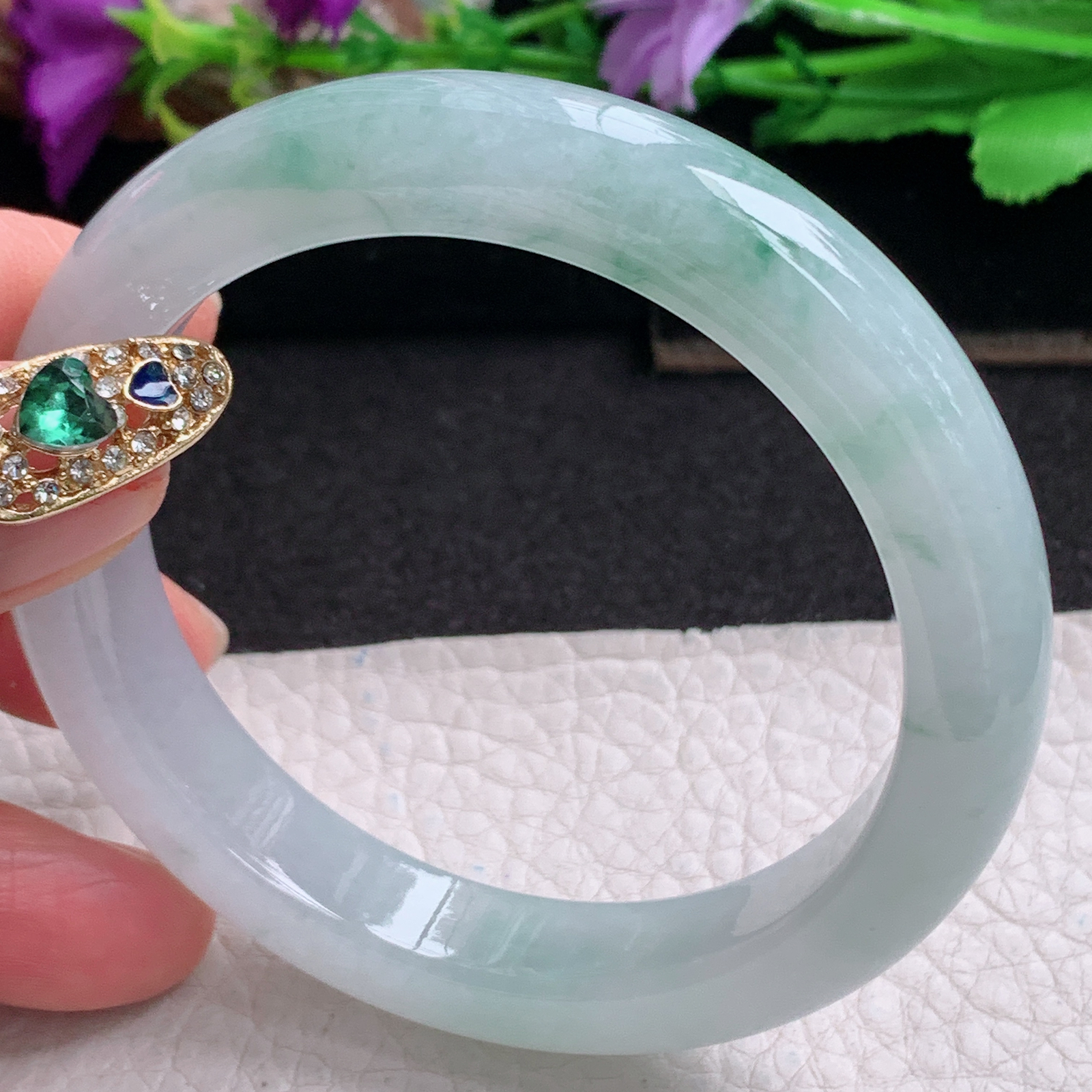 ll实拍57*11.3*8.8平安镯 天然缅甸翡翠a货手镯冰飘花正圈玉镯子