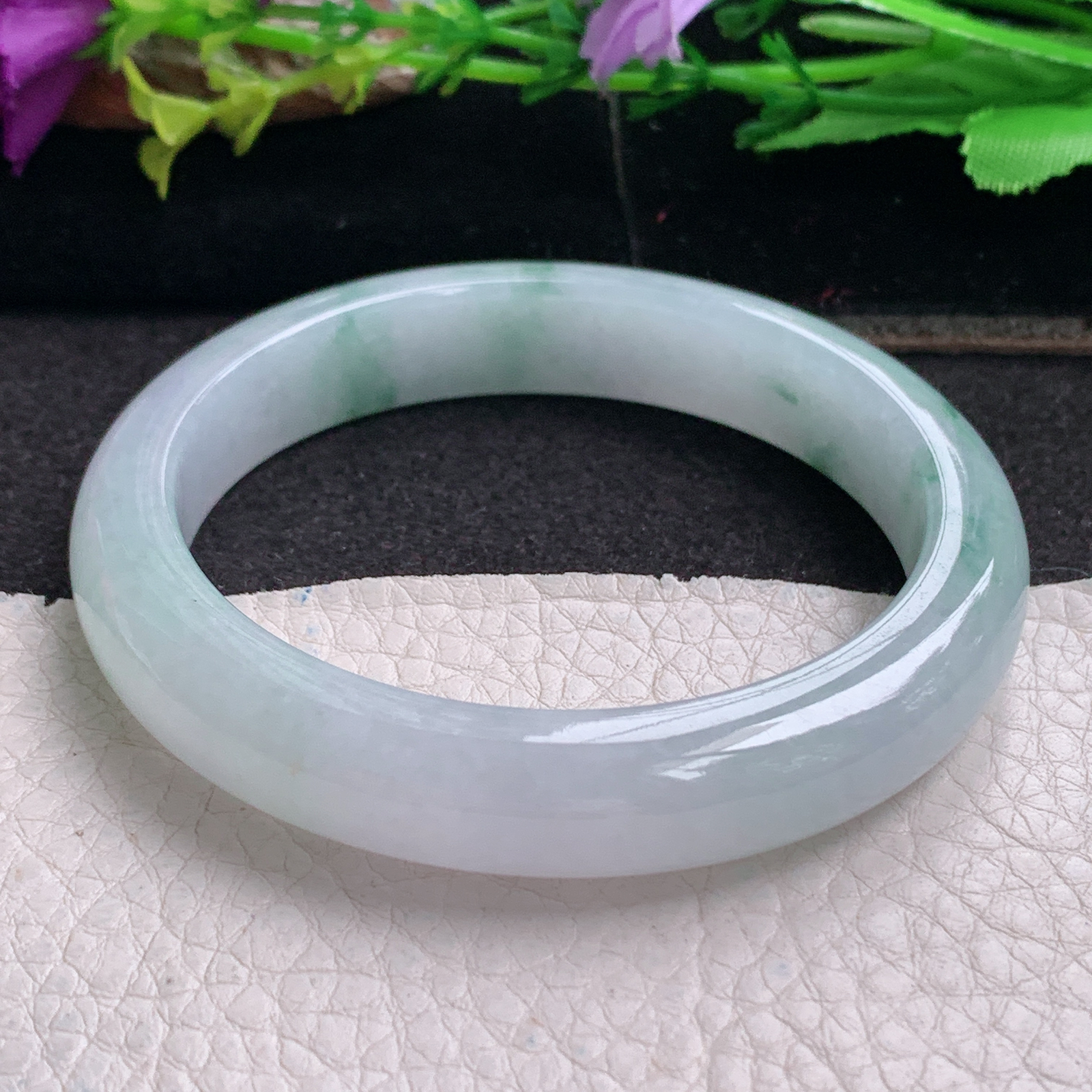 ll实拍57*11.8*8.2平安镯 天然缅甸翡翠a货手镯冰飘花正圈玉镯子