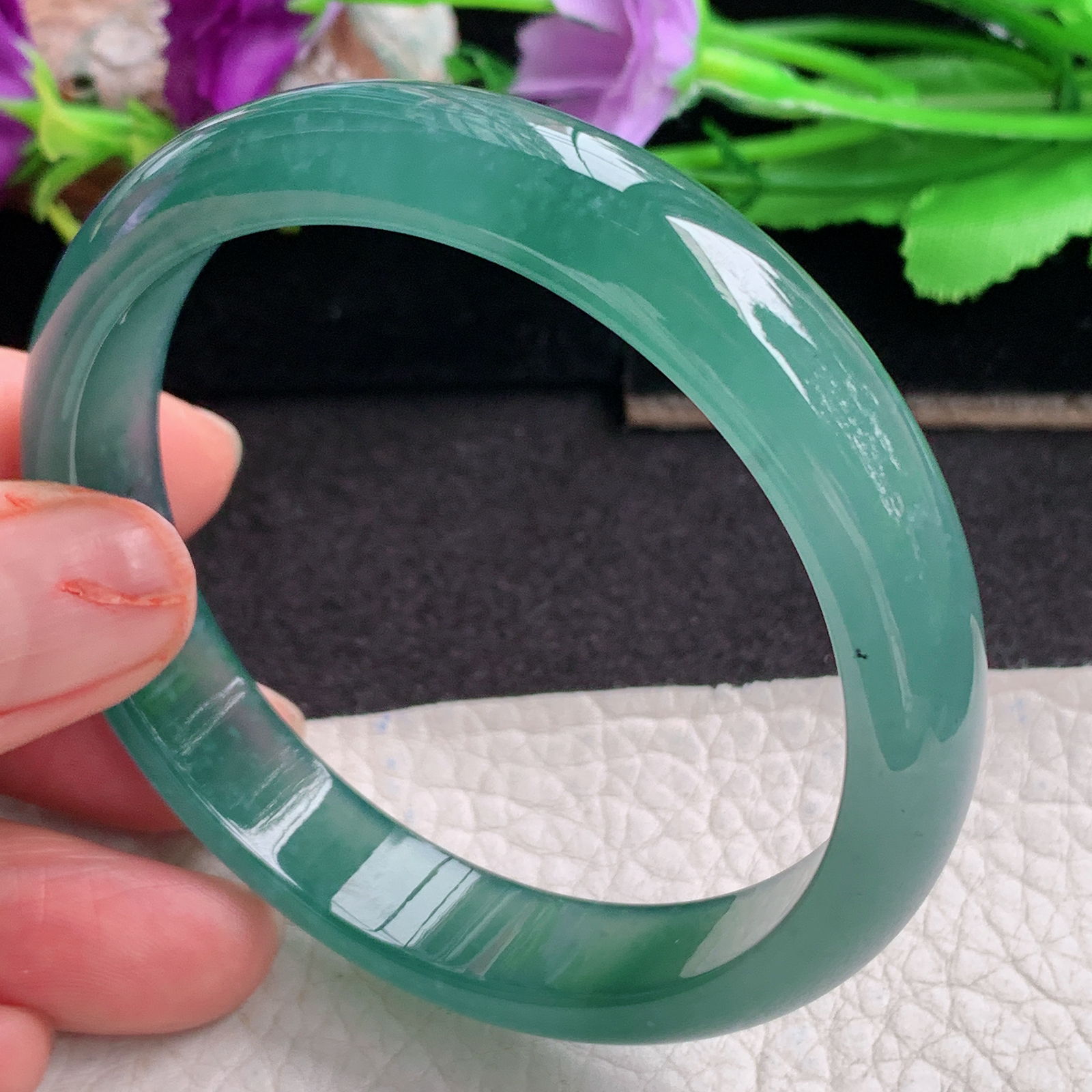 ll实拍58*12*6.8平安镯 天然翡翠a货手镯胶感冰蓝韵正圈玉镯子