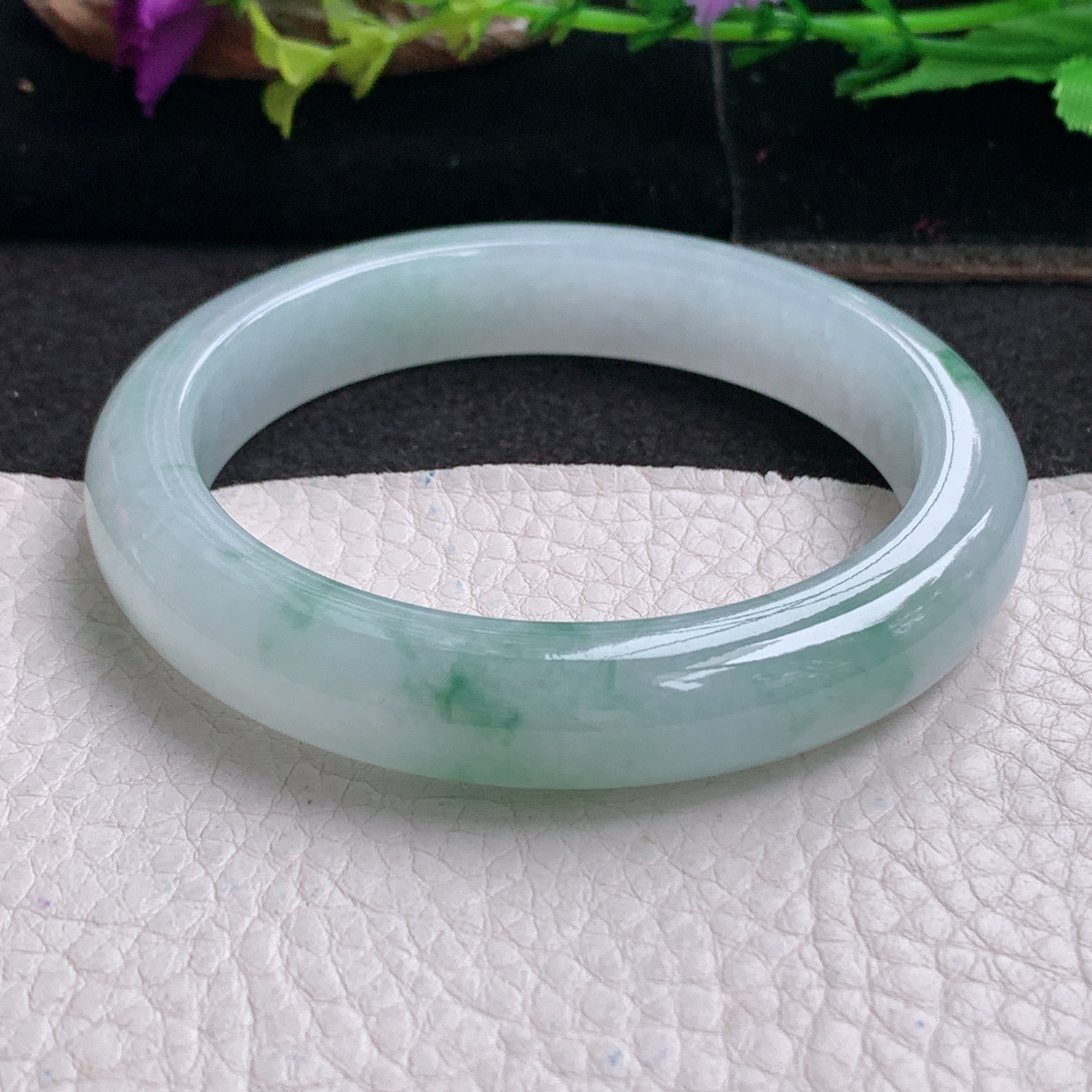 ll实拍57*11.3*8.8平安镯 天然缅甸翡翠a货手镯冰飘花正圈玉镯子