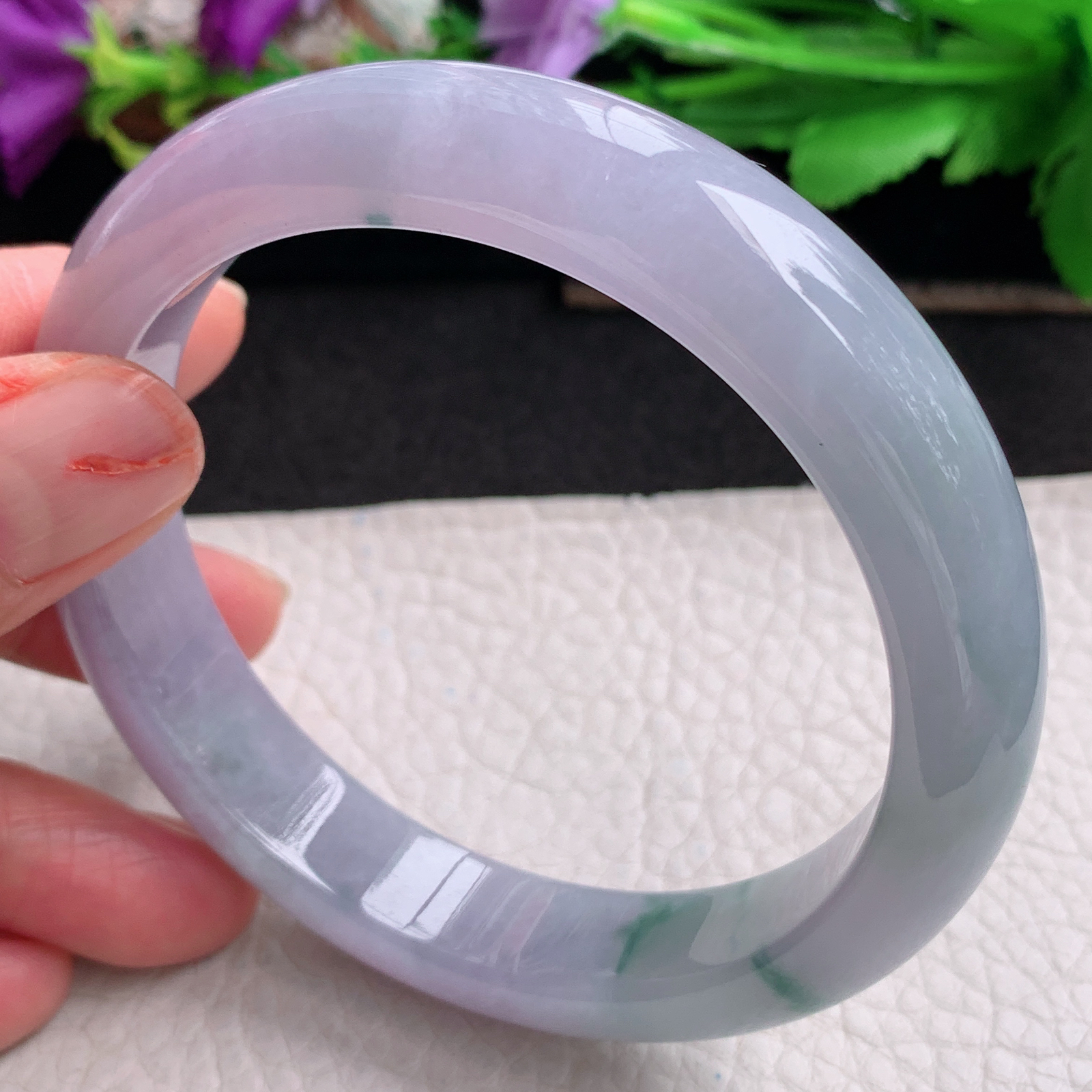 ll大圈口62.3*13*8.6平安镯 天然翡翠a货手镯胶感蓝韵飘花正圈玉镯子