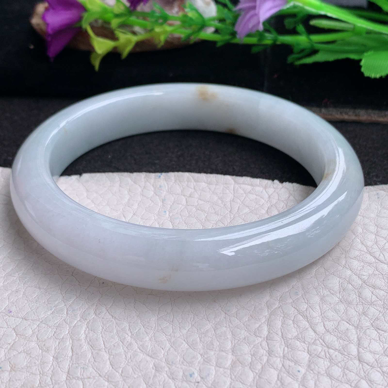 ll大圈口63.5*12.5*9.5平安镯 天然缅甸翡翠a货手镯飘花大气正圈玉镯子