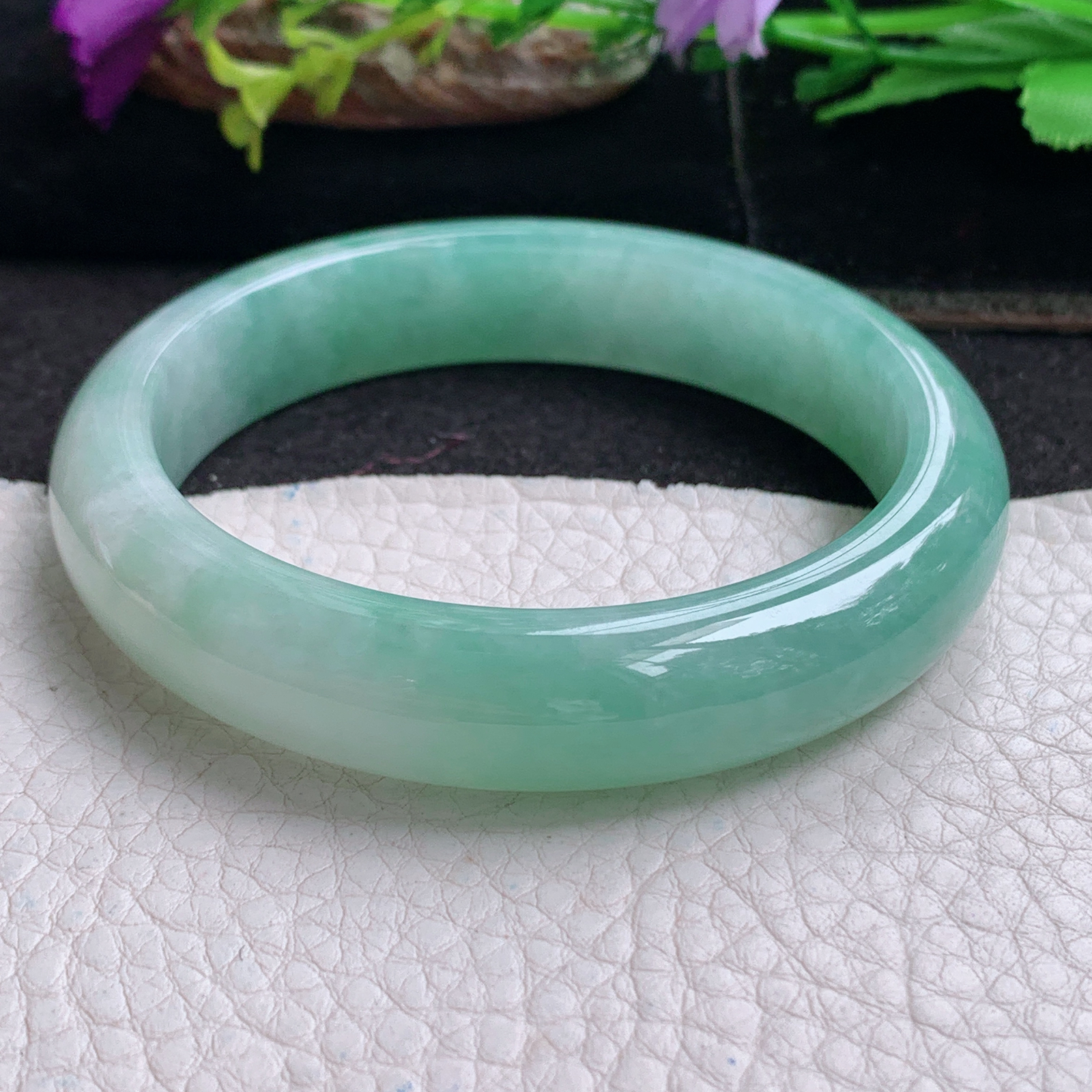 ee清新款57.5*12.7*8平安镯 天然缅甸翡翠a货手镯冰绿正圈玉镯子