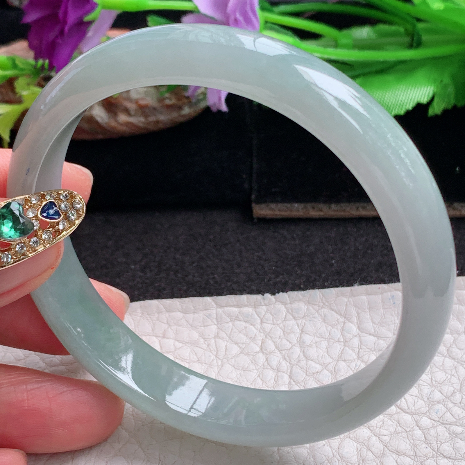 js大圈口60*12*6.5平安镯 天然缅甸翡翠a货手镯晴美正圈玉镯子