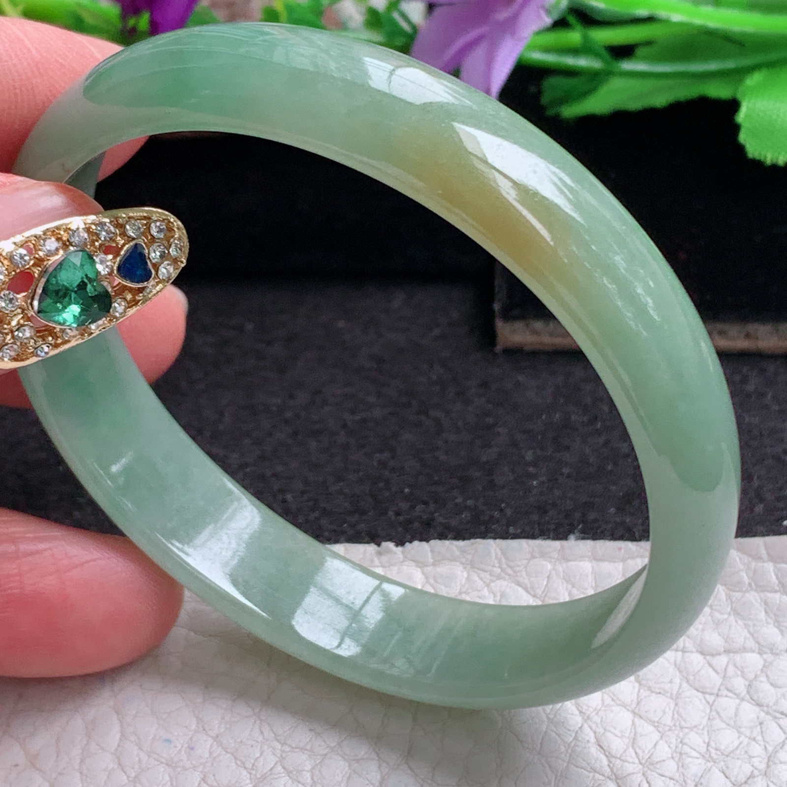 ee实拍56*48*12.2*5.2贵妃镯 天然缅甸翡翠a货手镯双彩蛋形玉镯子