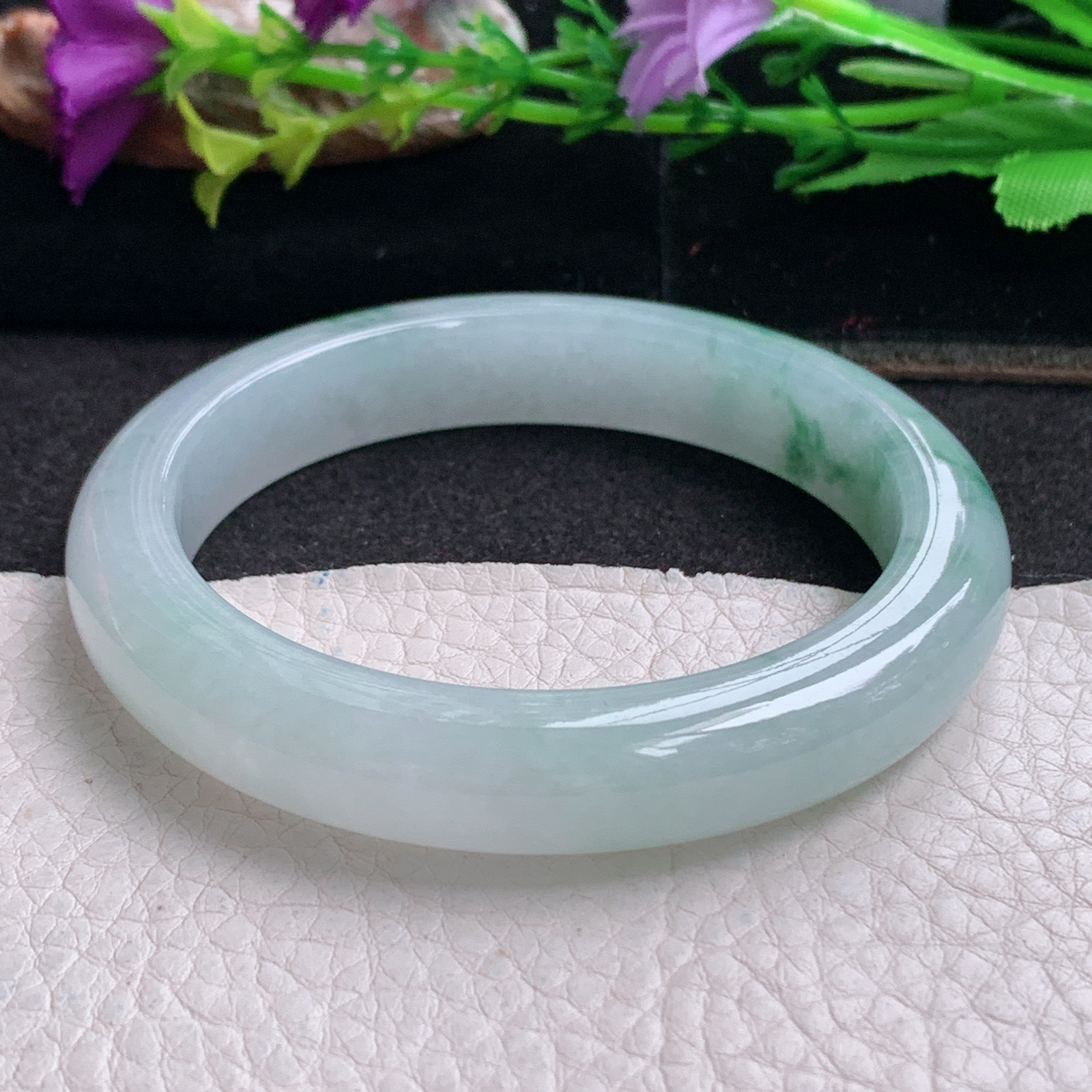 ll实拍57*11.3*8.8平安镯 天然缅甸翡翠a货手镯冰飘花正圈玉镯子