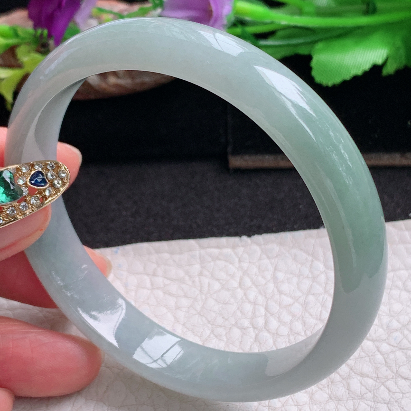 js大圈口60*12*6.5平安镯 天然缅甸翡翠a货手镯晴美正圈玉镯子