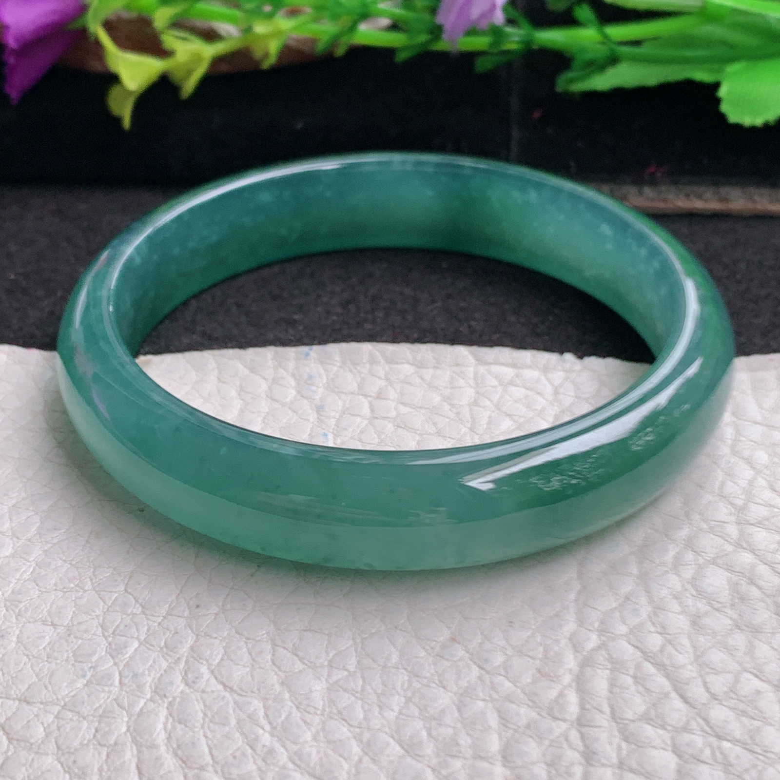 ll实拍58*12*6.8平安镯 天然翡翠a货手镯胶感冰蓝韵正圈玉镯子