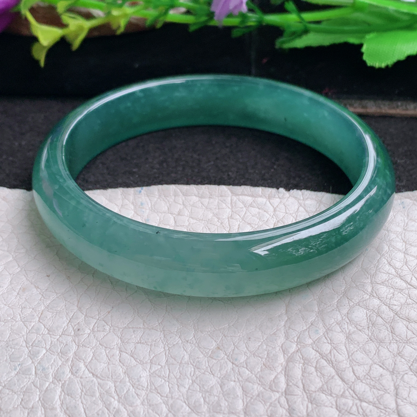 ll实拍58*12*6.8平安镯 天然翡翠a货手镯胶感冰蓝韵正圈玉镯子