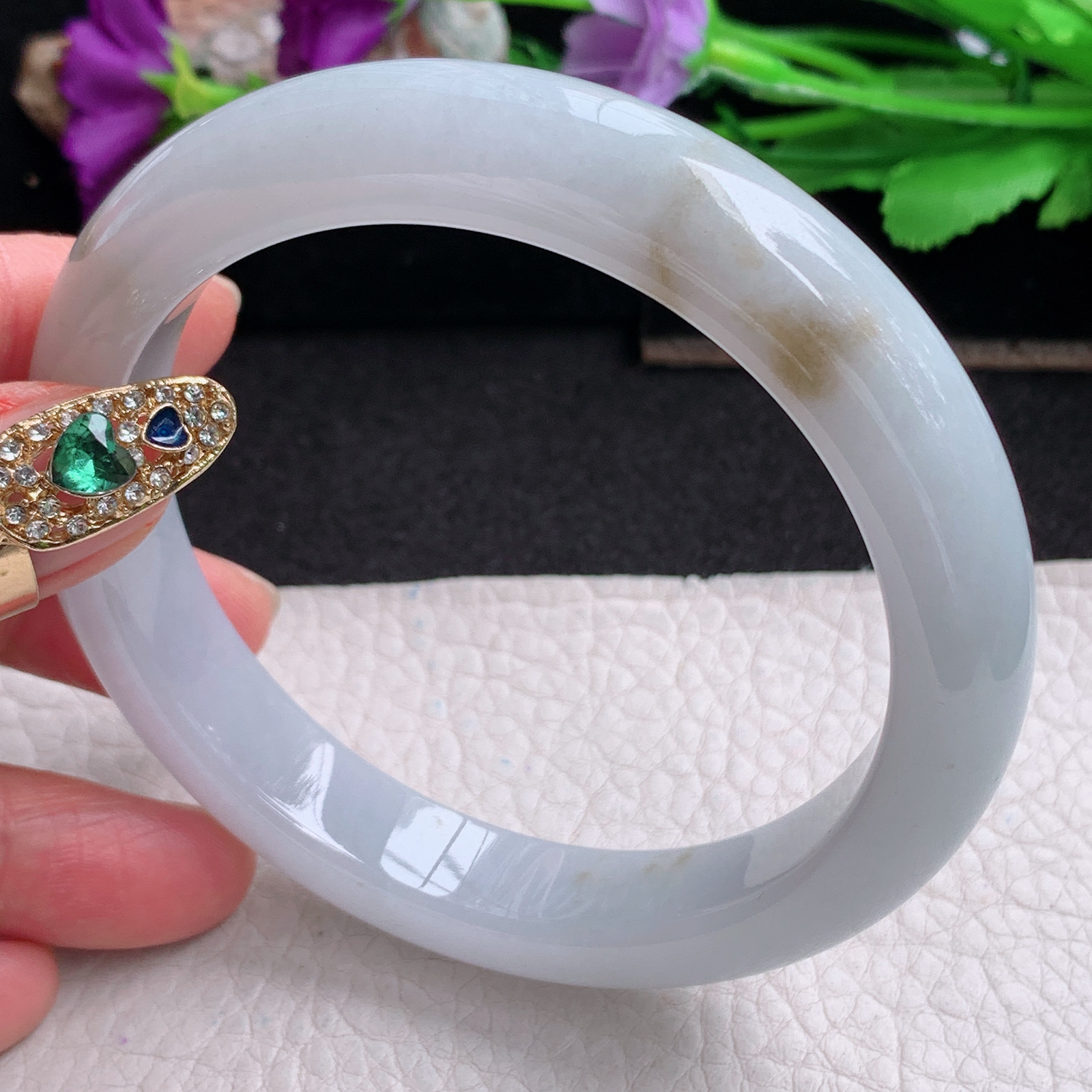 ll大圈口63.5*12.5*9.5平安镯 天然缅甸翡翠a货手镯飘花大气正圈玉镯子