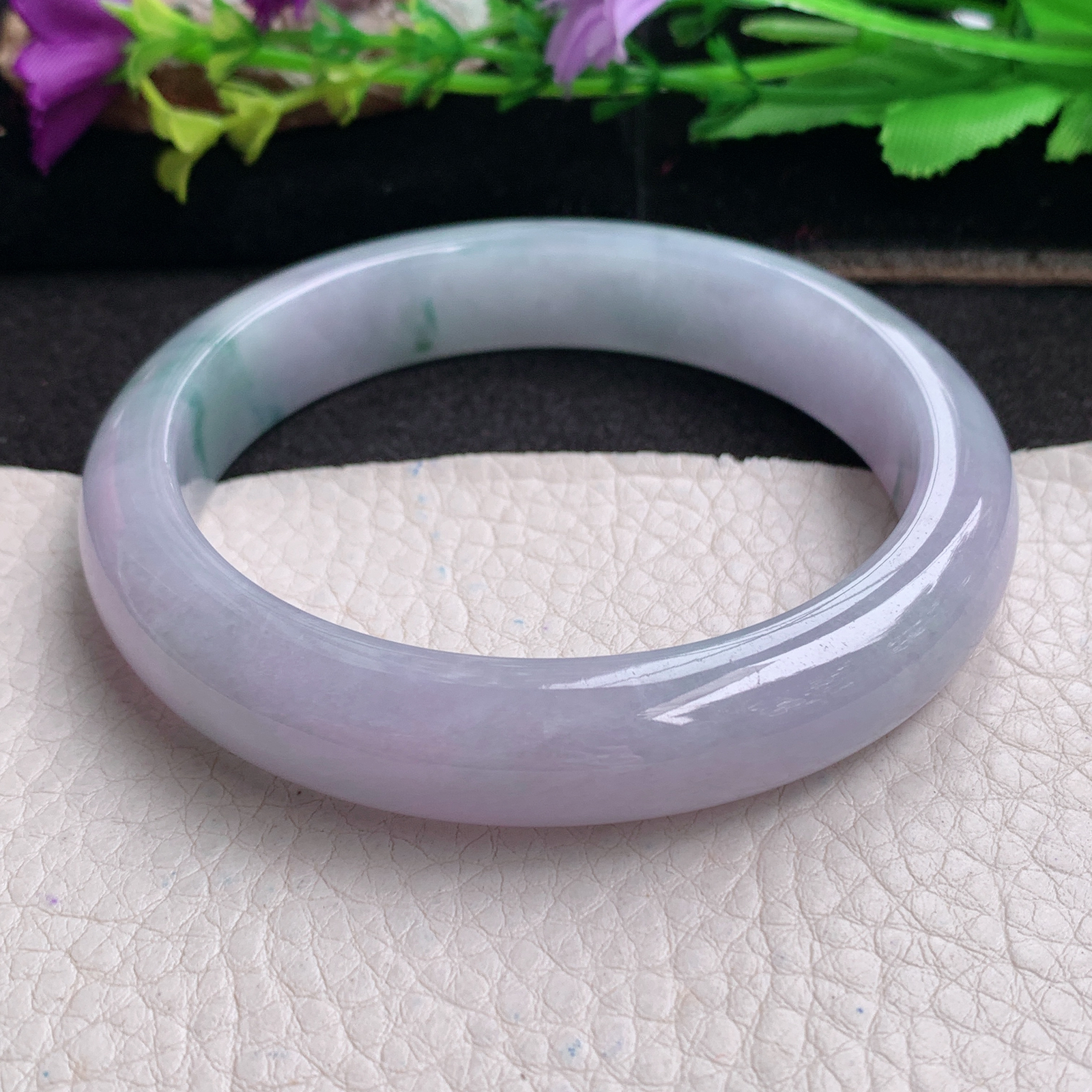 ll大圈口62.3*13*8.6平安镯 天然翡翠a货手镯胶感蓝韵飘花正圈玉镯子