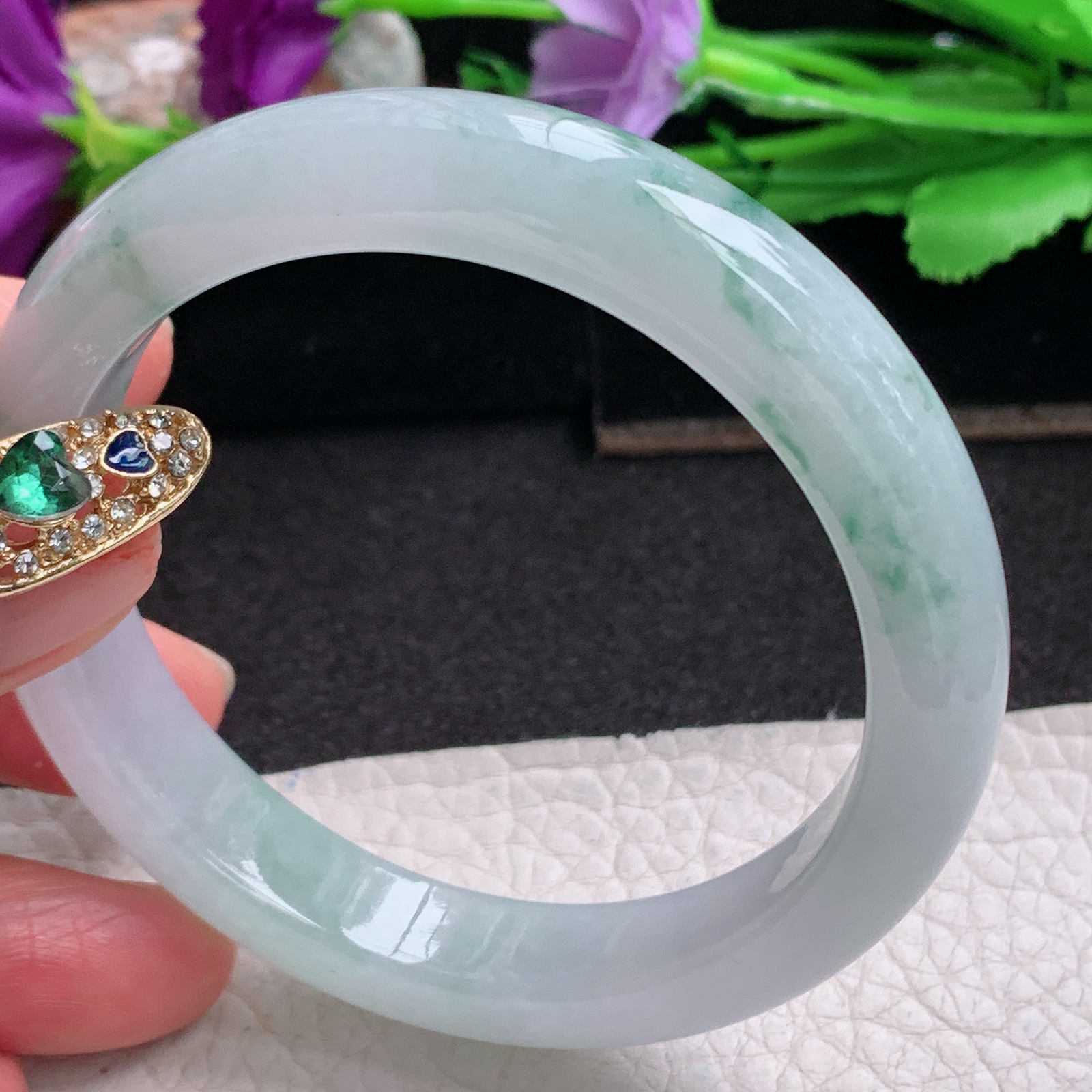 ll实拍57*11.8*8.2平安镯 天然缅甸翡翠a货手镯冰飘花正圈玉镯子