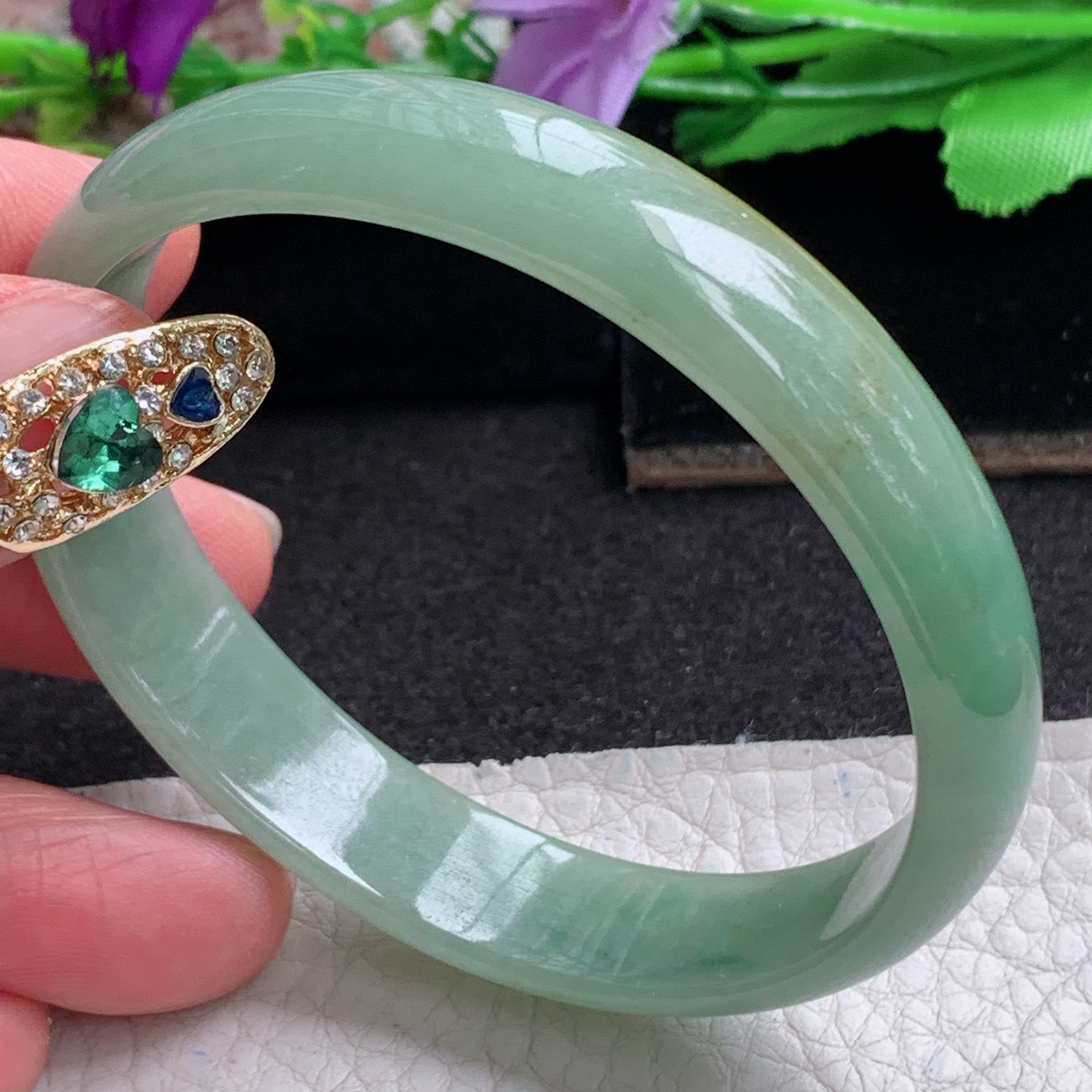 ee实拍56*48*12.2*5.2贵妃镯 天然缅甸翡翠a货手镯双彩蛋形玉镯子