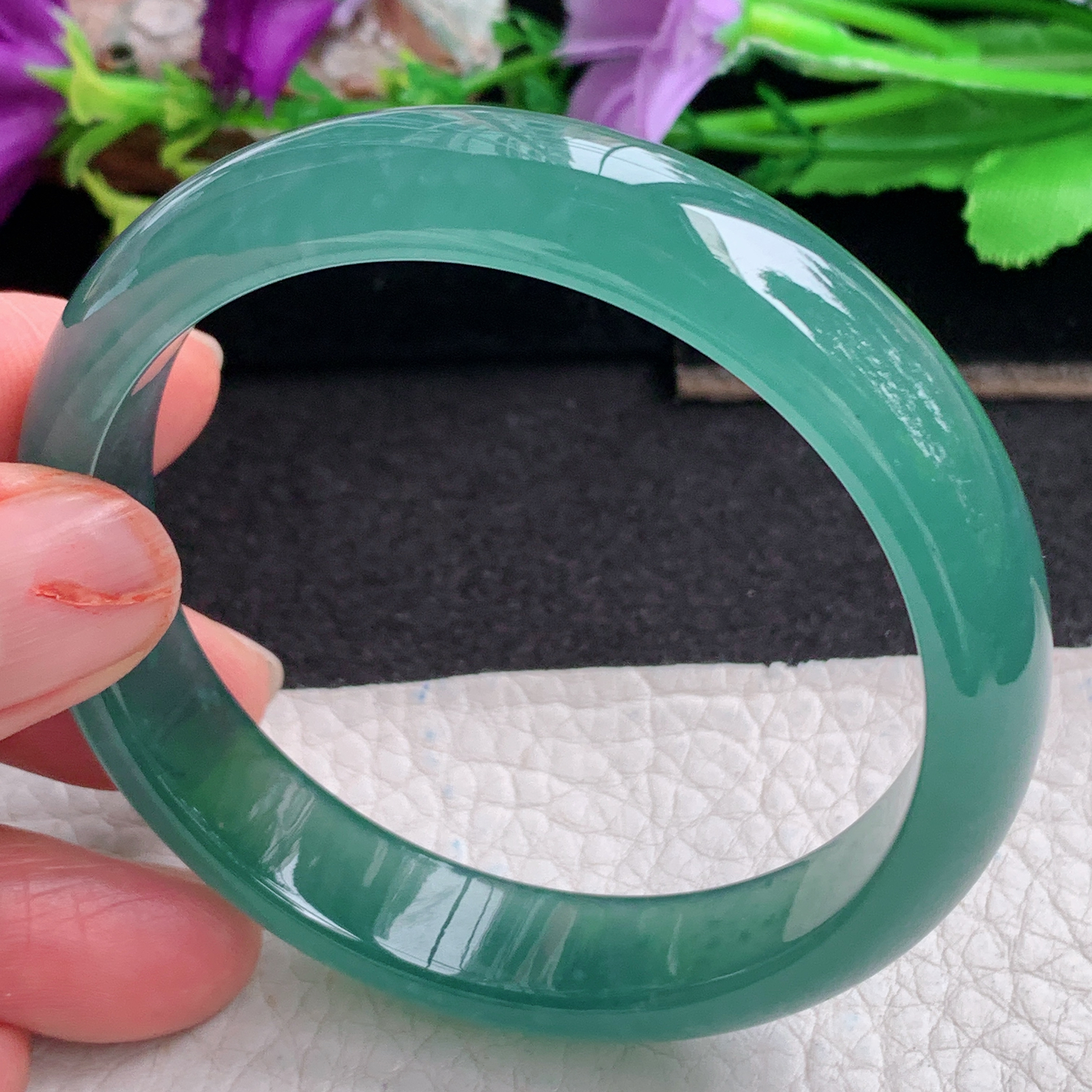 ll实拍55*12.2*6.8平安镯 天然翡翠a货手镯冰蓝韵正圈玉镯子