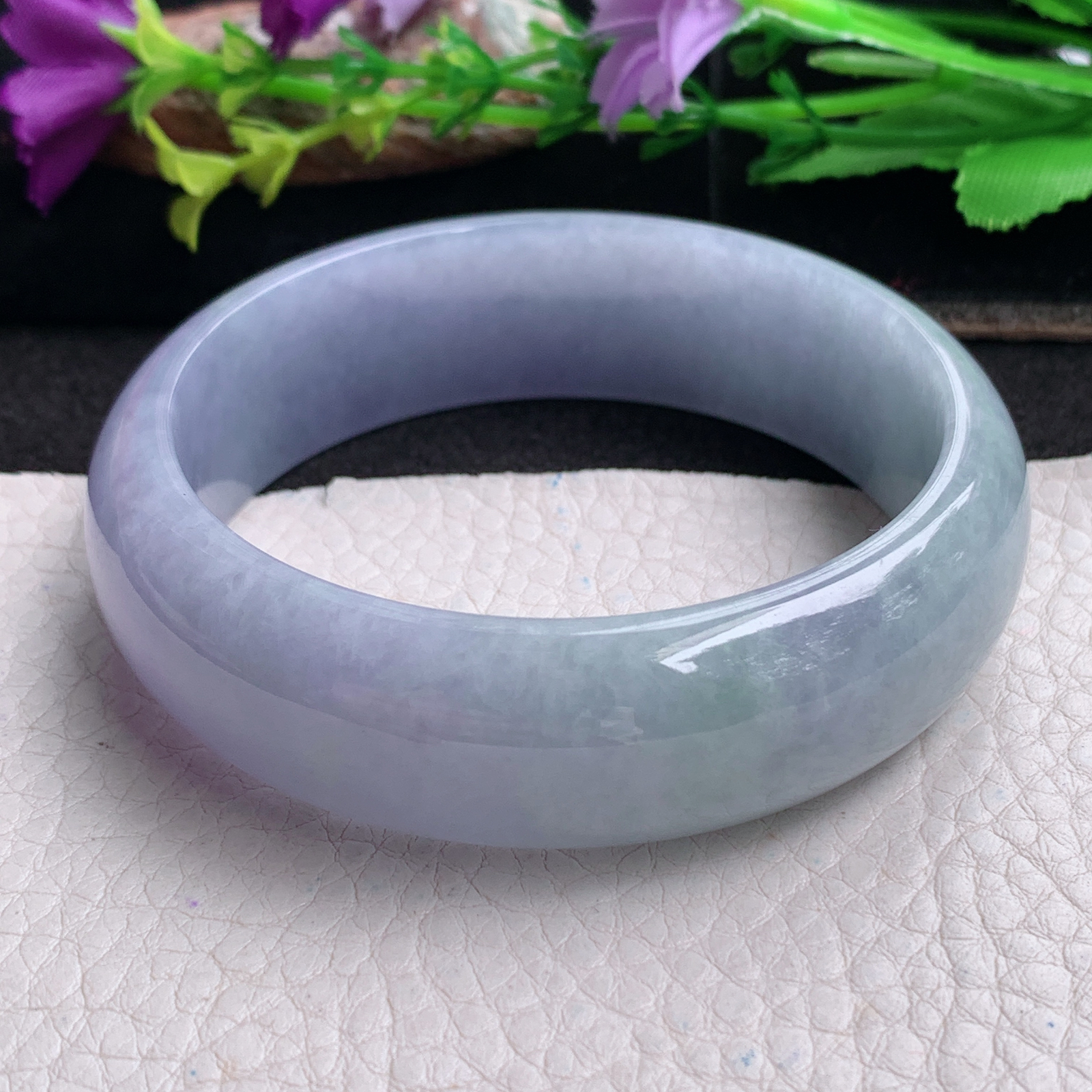 js实拍58*18.5*7.3轮胎镯 天然翡翠a货手镯胶感紫罗兰正圈玉镯子